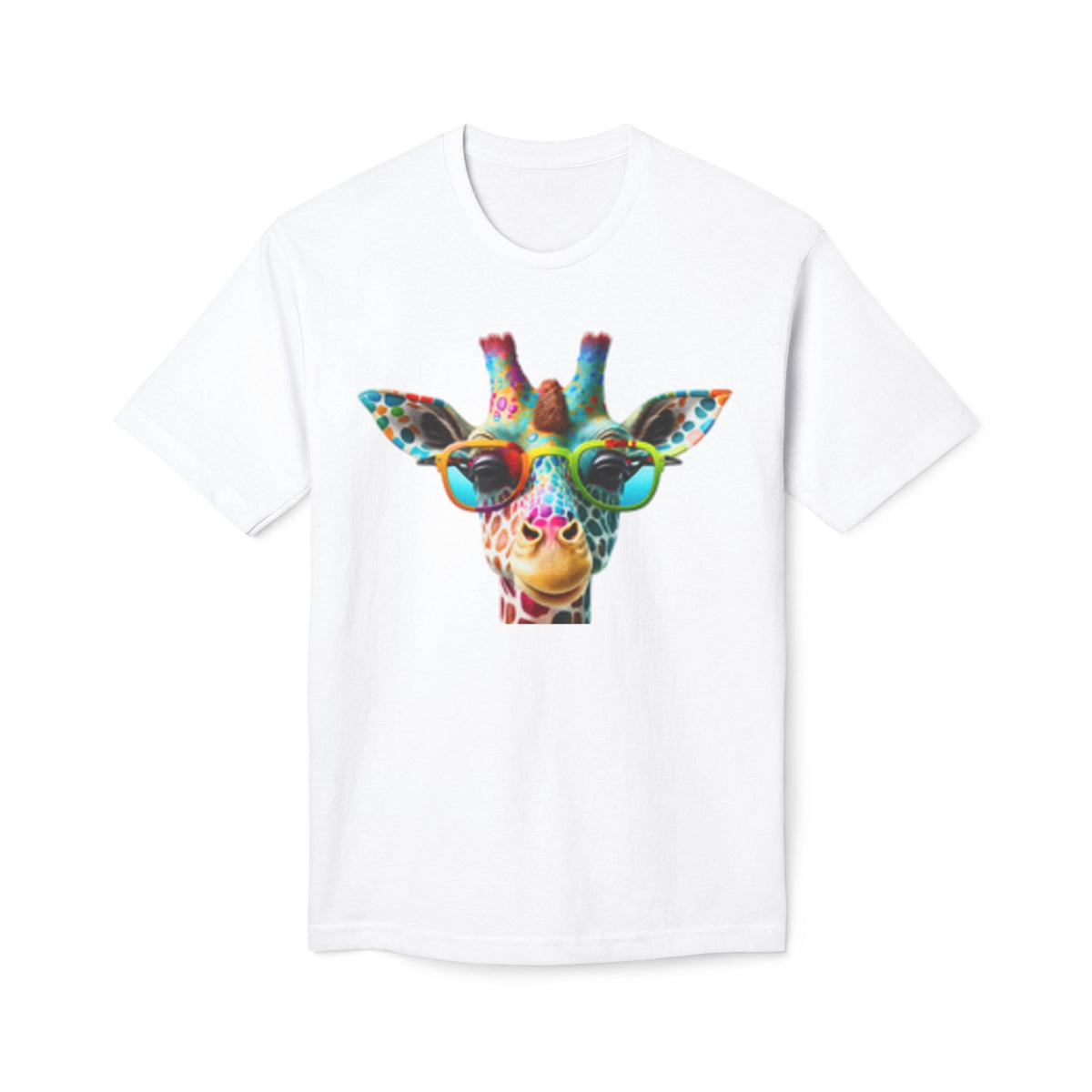 Colorful Giraffe Sunglasses T-Shirt — Fun Animal Tee for Men & Women
