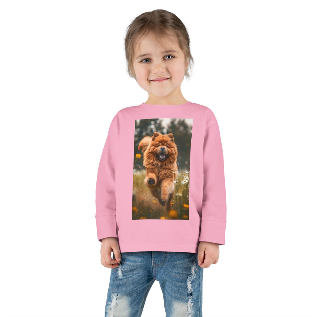 Toddler Long Sleeve Tee — Joyful Running Chow Chow Dog Photo Tee