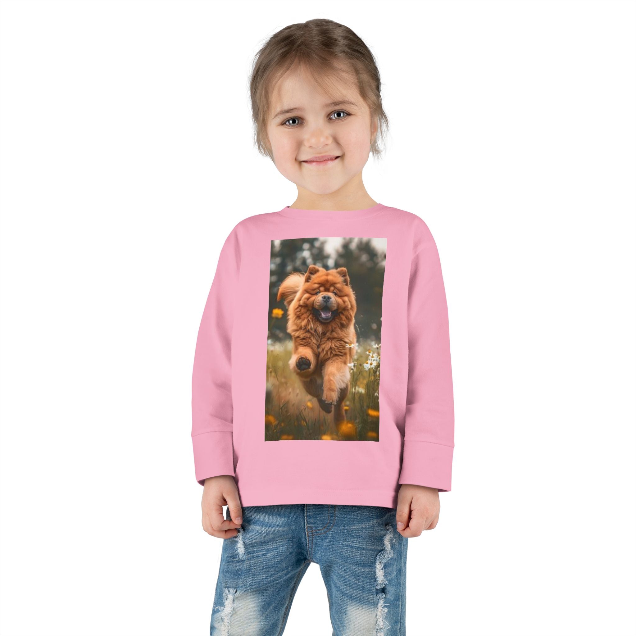 Toddler Long Sleeve Tee — Joyful Running Chow Chow Dog Photo Tee