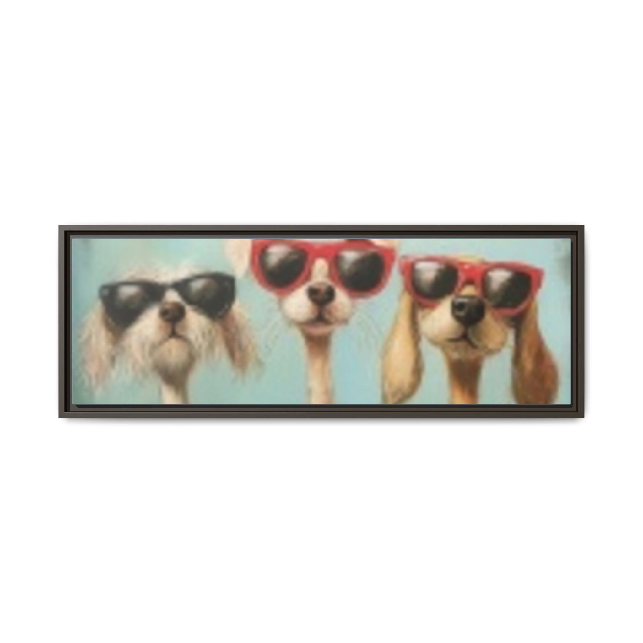 Framed Matte Canvas — Three Cool Dogs in Sunglasses Wall Art