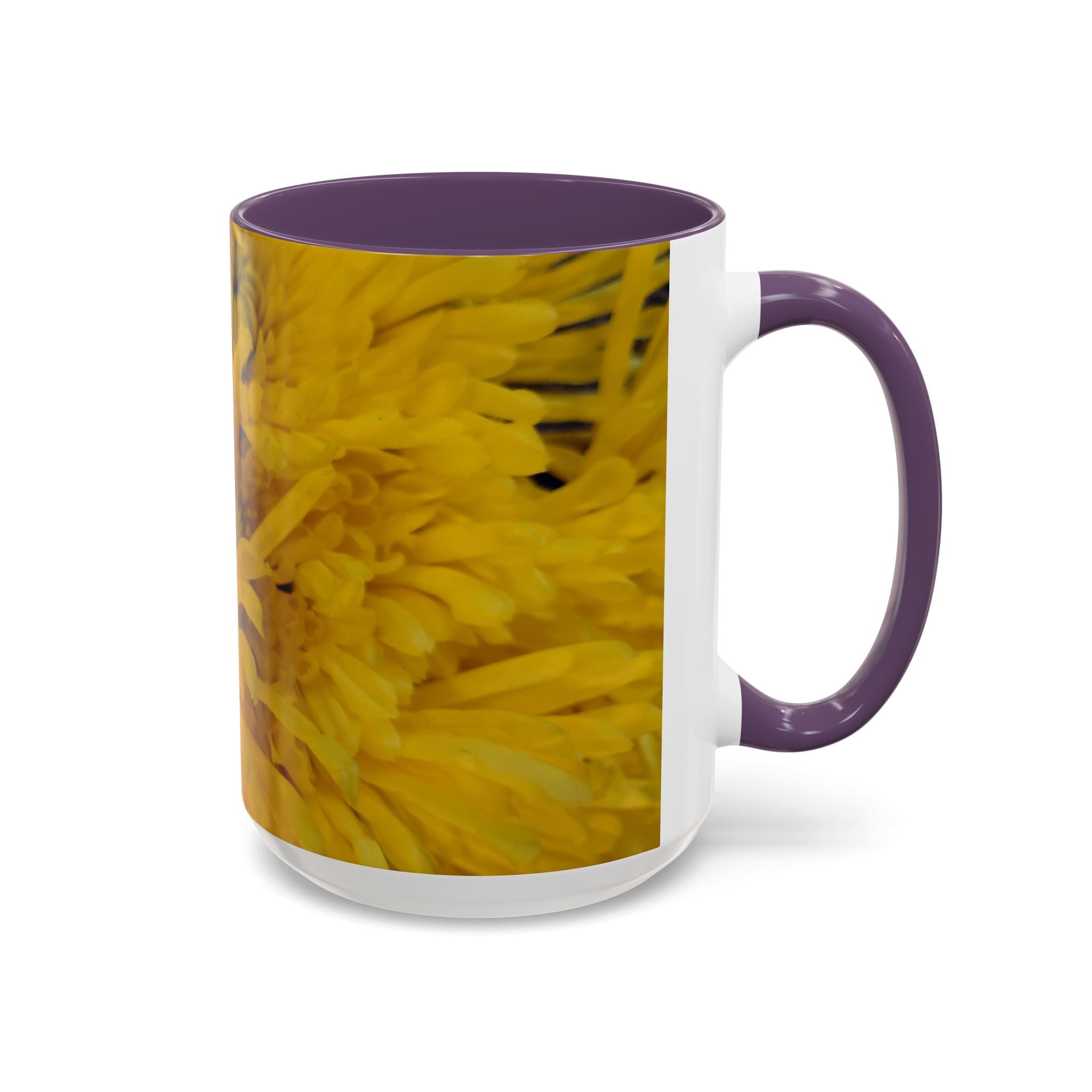 Yellow Chrysanthemum Accent Coffee Mug — Floral 11/15oz Tea Cup