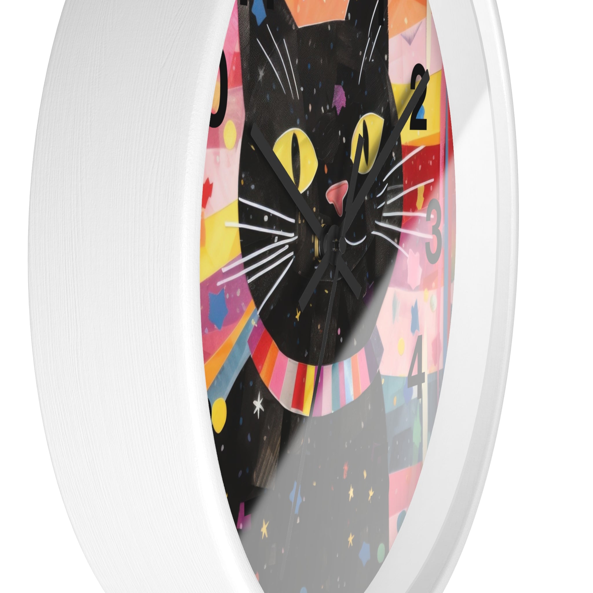 Black Cat Wall Clock — Colorful Retro Cat Clock with Yellow Eyes