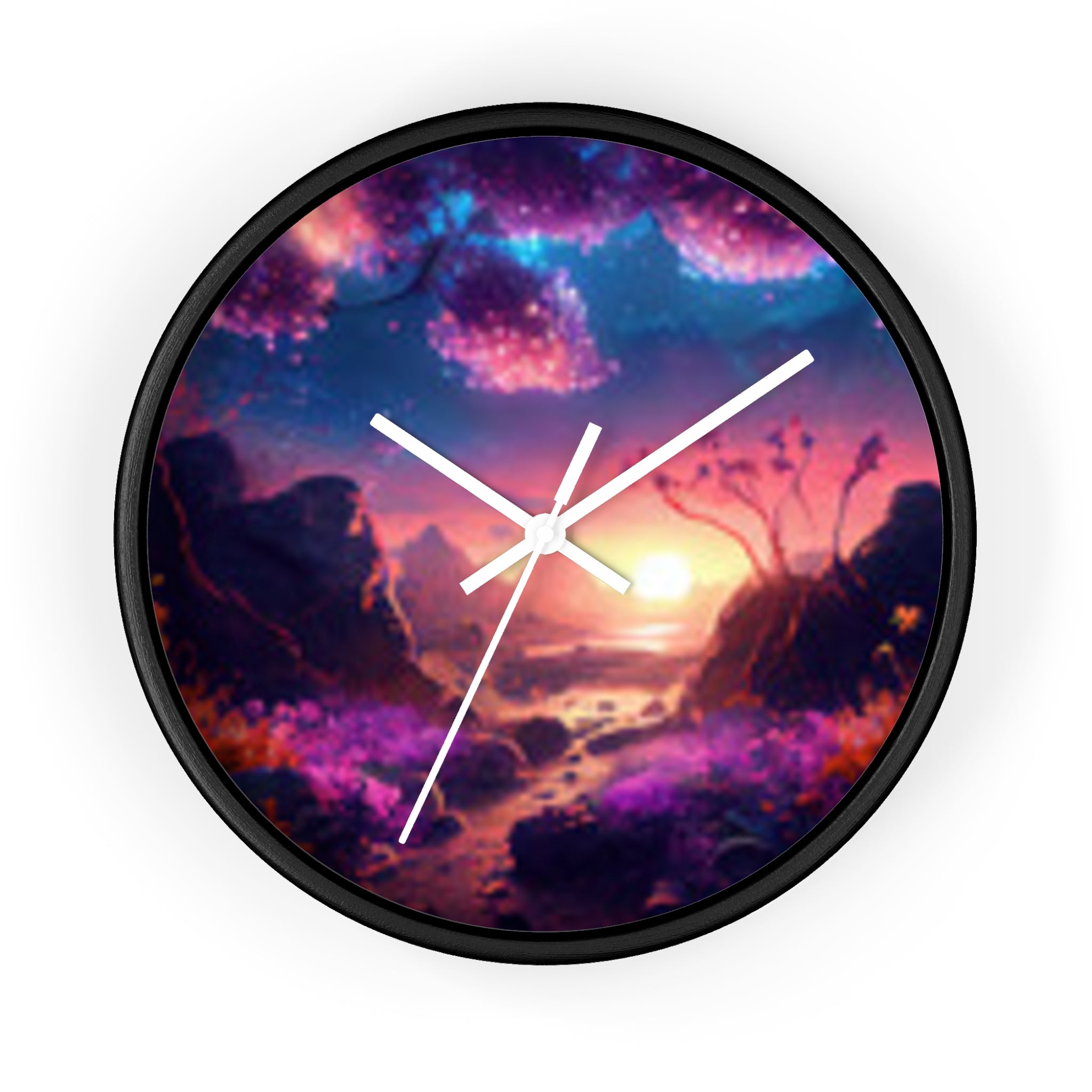 Dreamscape Sunset Wall Clock — Fantasy Landscape Art Clock