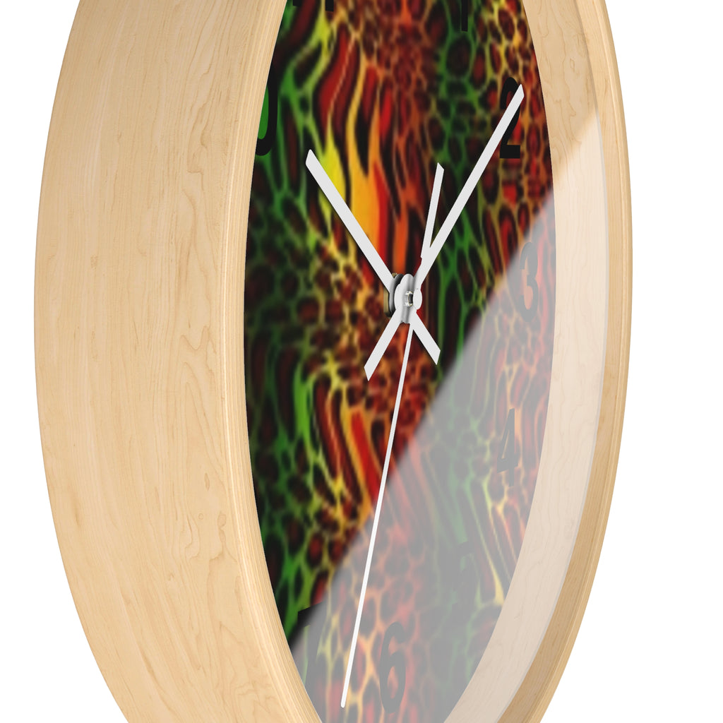 Rasta Safari Wall Clock — Vibrant Red Green Yellow Animal Print Timepiece