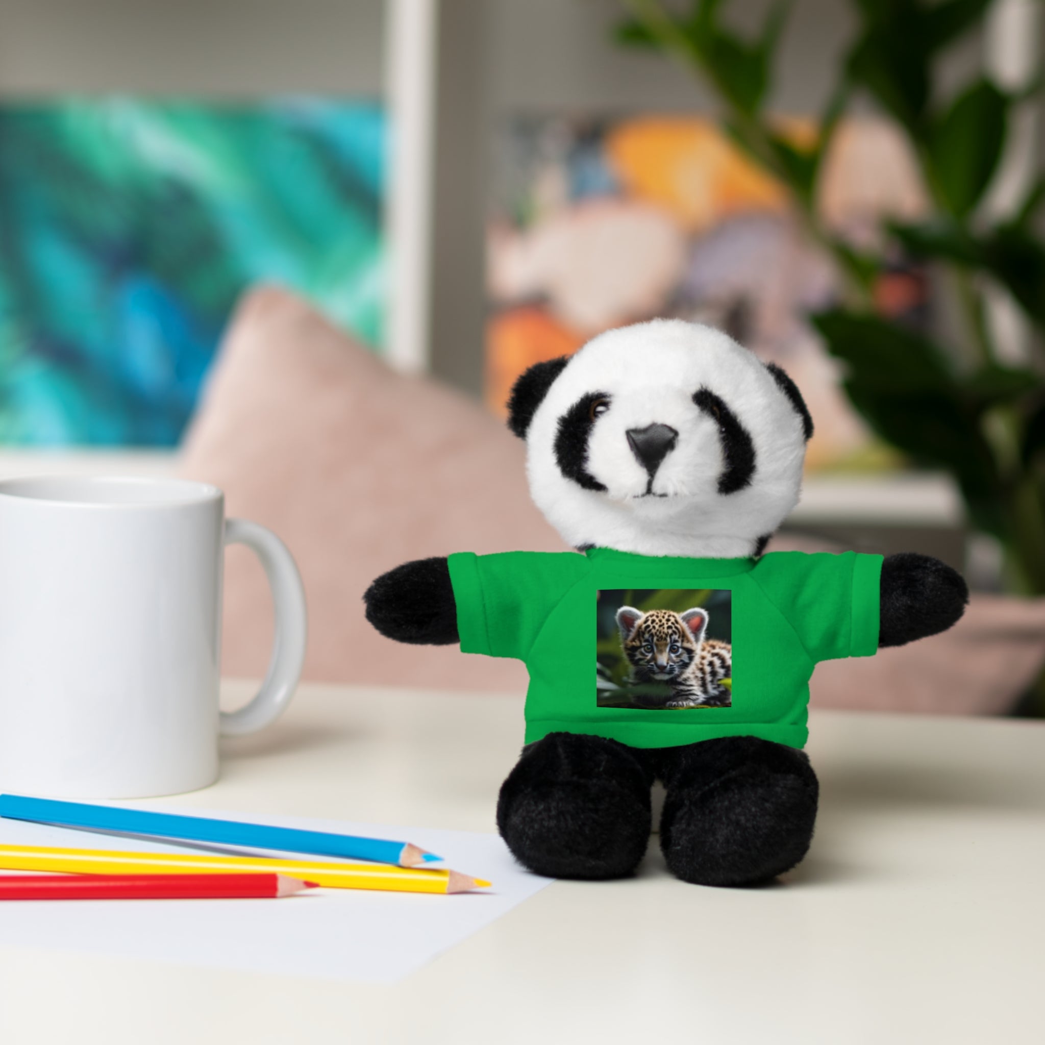Plush Teddy Bear with Leopard Cub Tee — Cute Animal Gift for Kids & Wildlife Lovers
