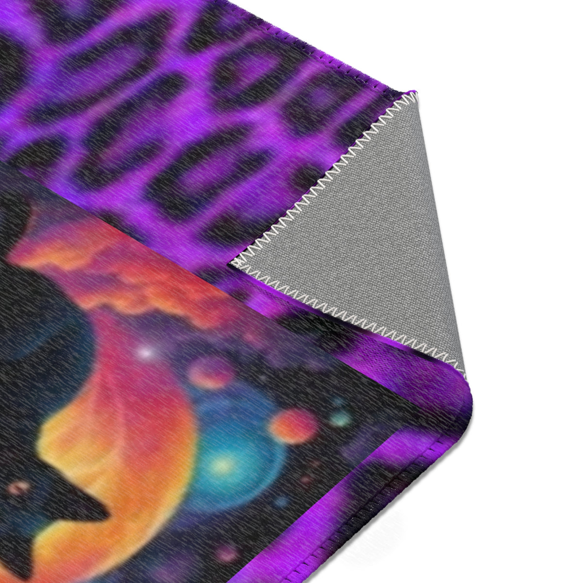 Purple Leopard Moon Black Cat Area Rug — Mystic Animal Print Home Décor