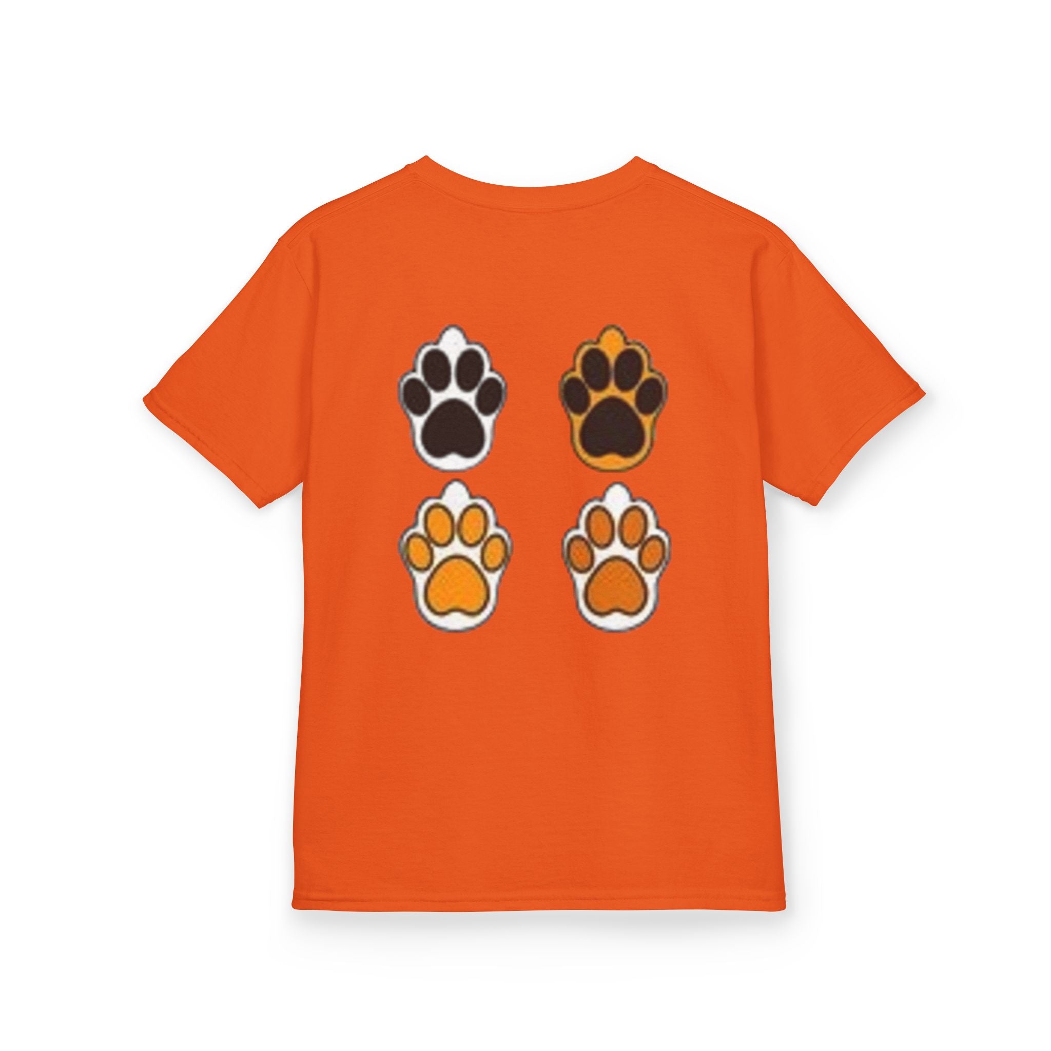 Kids Cat Paw T-Shirt — Cute Kitten Row Front & Paw Prints Back
