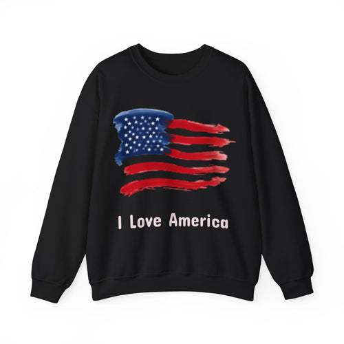 American Flag Crewneck Sweatshirt & Texas Longhorn  — Distressed Watercolor USA Graphic