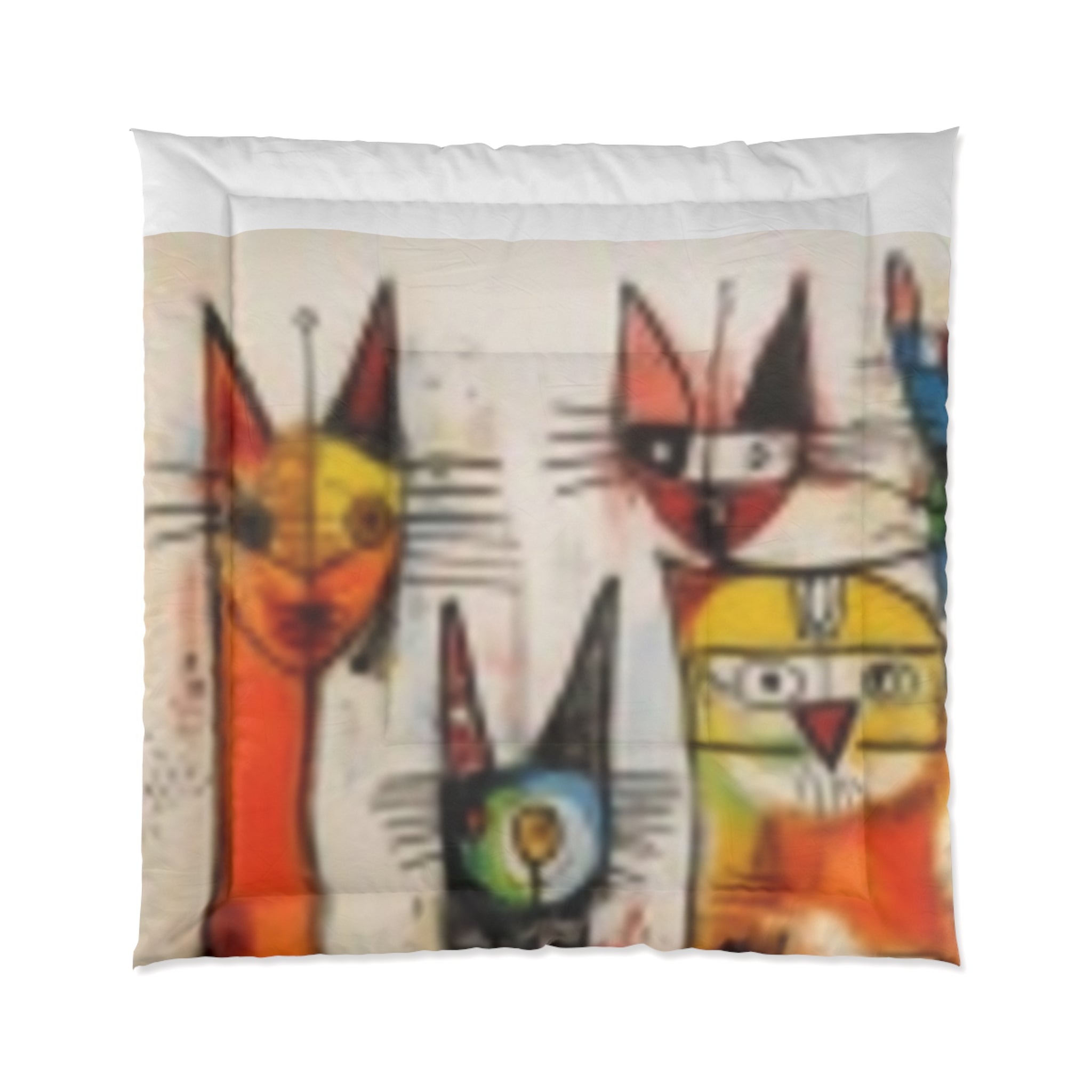 Colorful Abstract Cats Comforter — Modern Artistic Cat Bedding