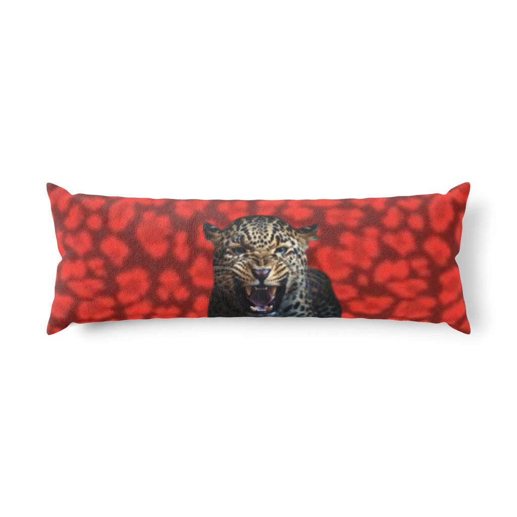 Red Leopard Roar Body Pillow — Bold Animal Print Decorative Support Pillow