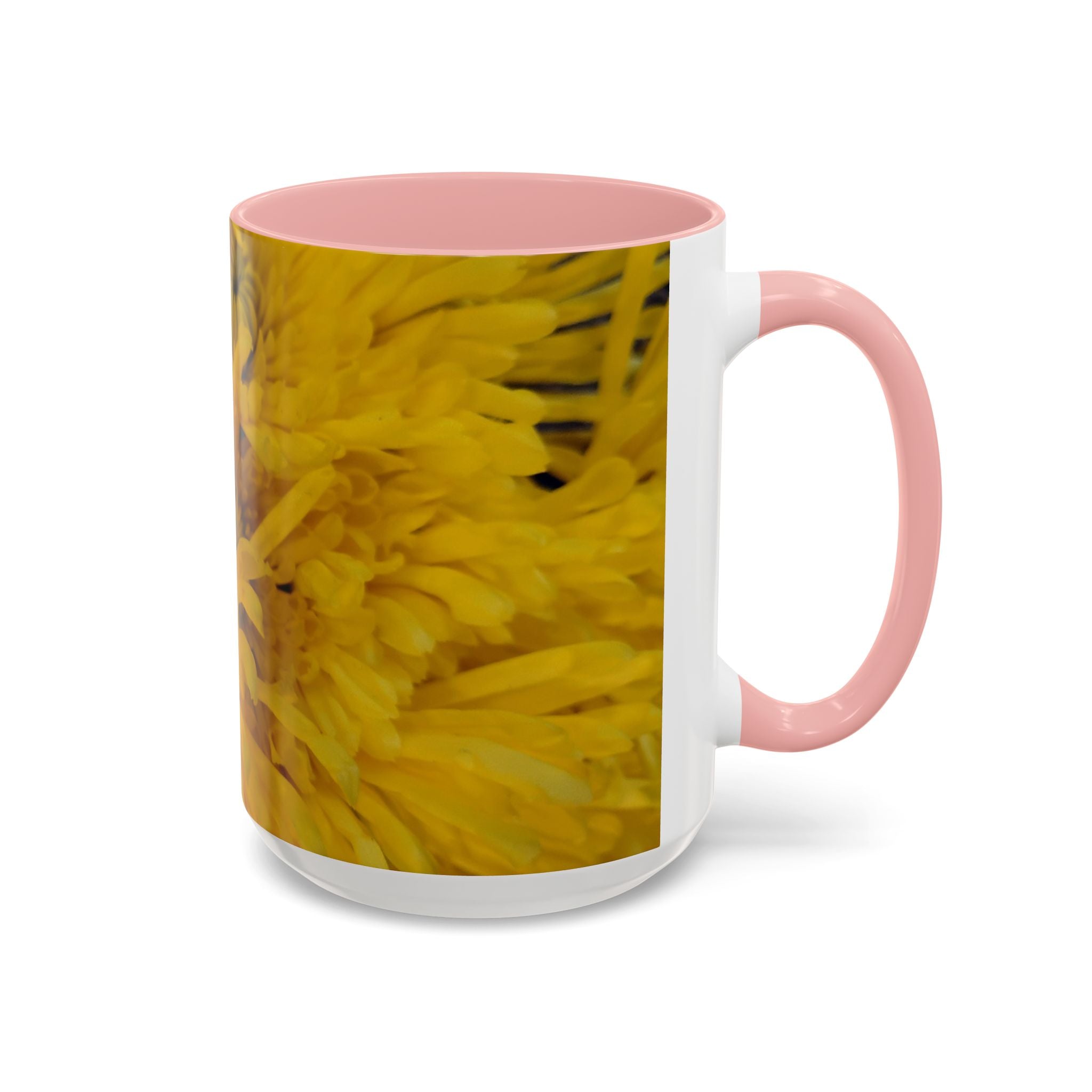 Yellow Chrysanthemum Accent Coffee Mug — Floral 11/15oz Tea Cup