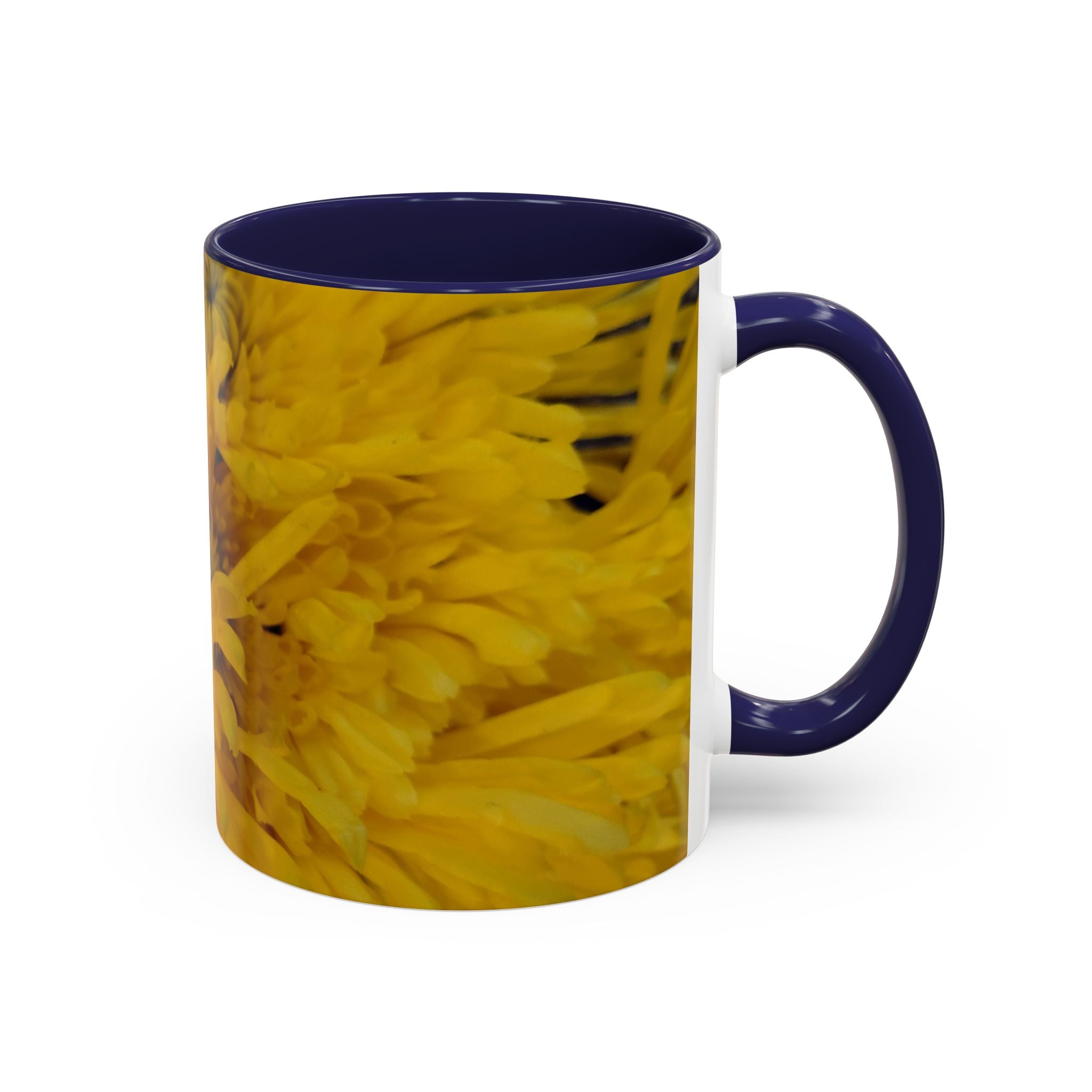 Yellow Chrysanthemum Accent Coffee Mug — Floral 11/15oz Tea Cup