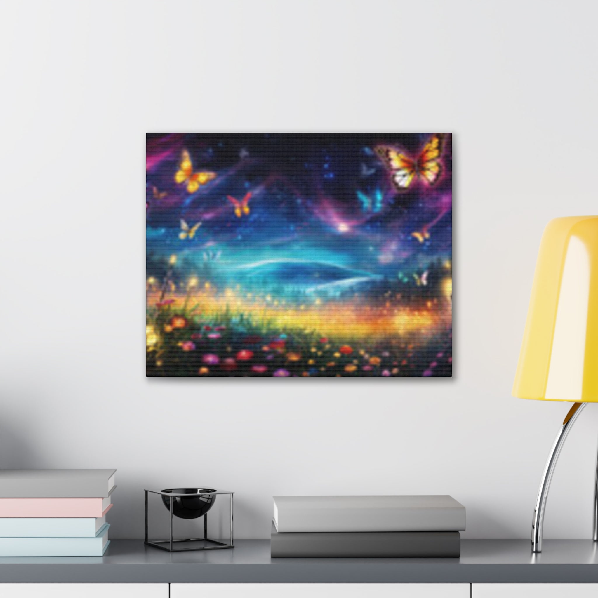 Butterfly Dreamscape Canvas Print — Fantasy Night Meadow Wall Art