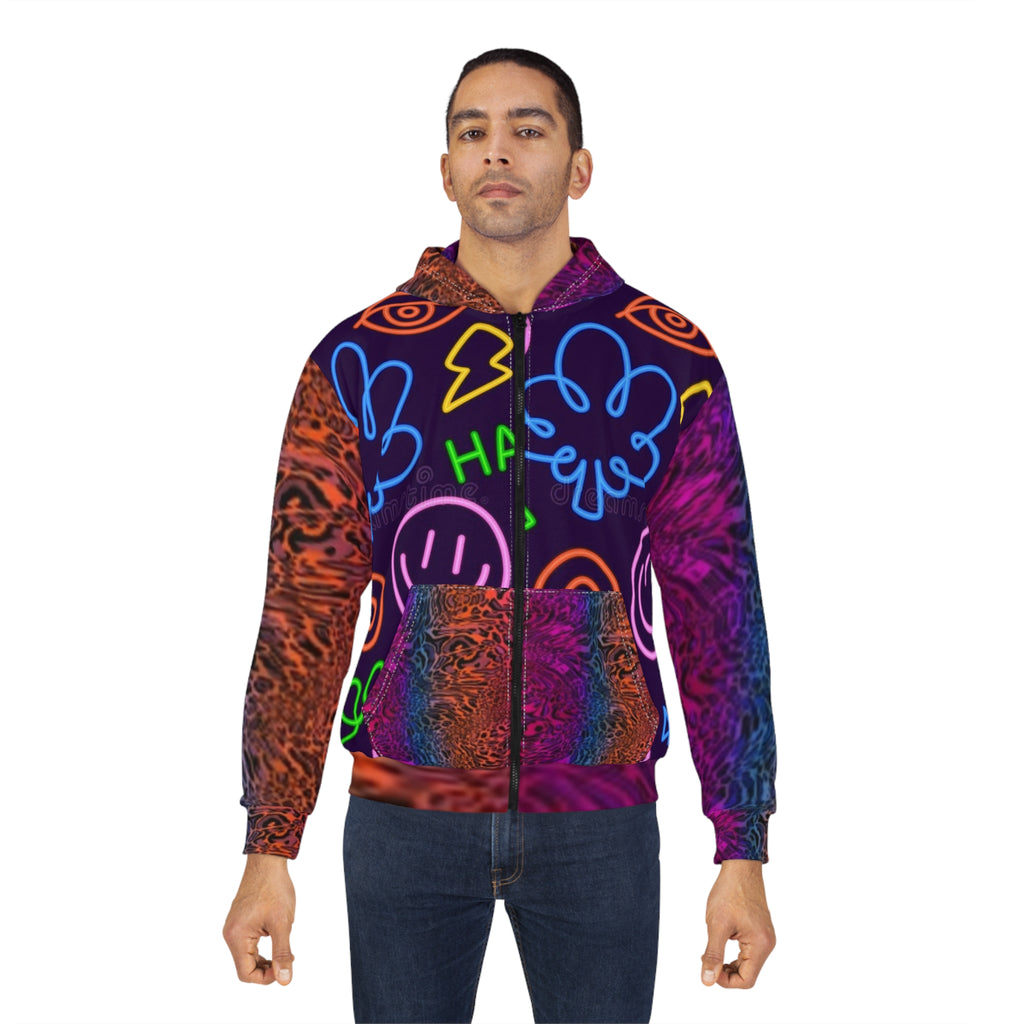 Psychedelic Horse Zip Hoodie — Neon Smile & Rainbow Mane All-Over Print