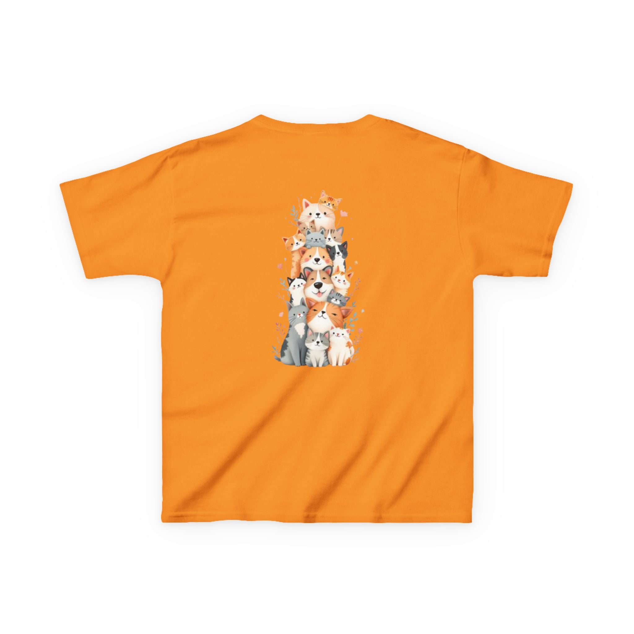 Kids Bulldog & Cute Cats Graphic Tee — Playful Puppy and Cat Stack Kids T-Shirt