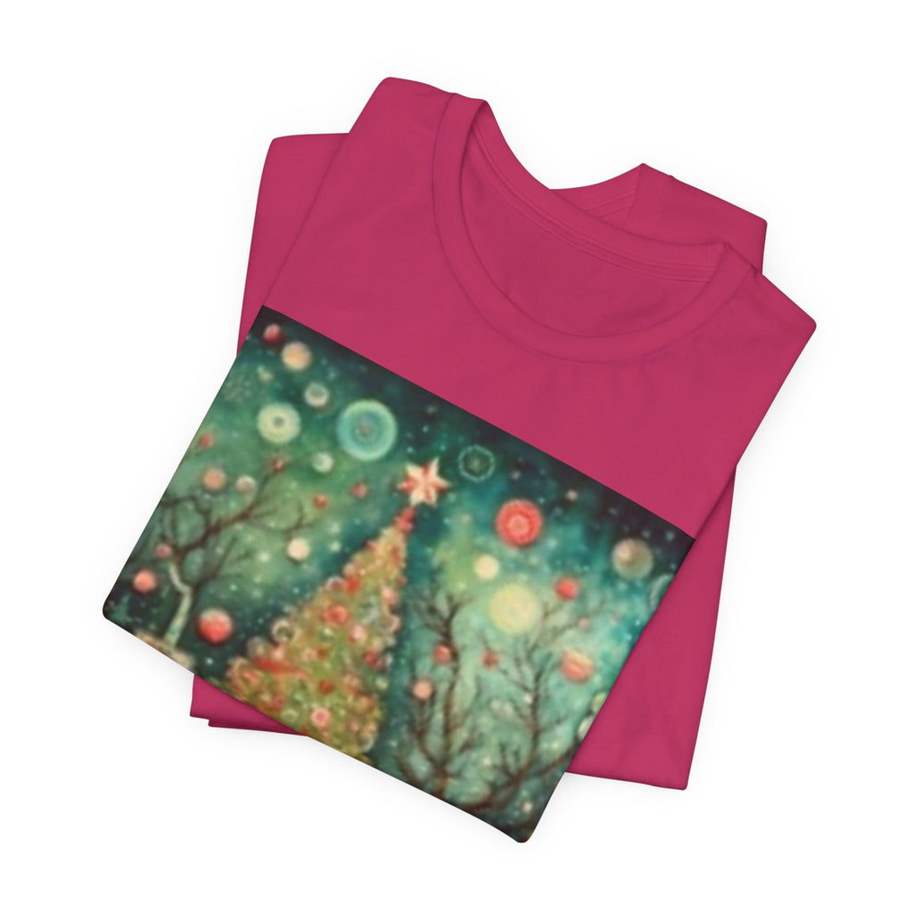 Christmas Tree Vintage Scene Tee — Holiday Village Carriage Design