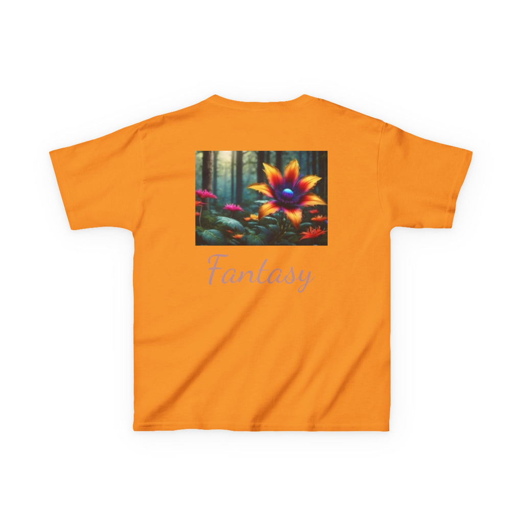 Kids Penguin & Fantasy Flower Fantasy T-shirt— Playful Animal & Colorful Floral Kids Shirt