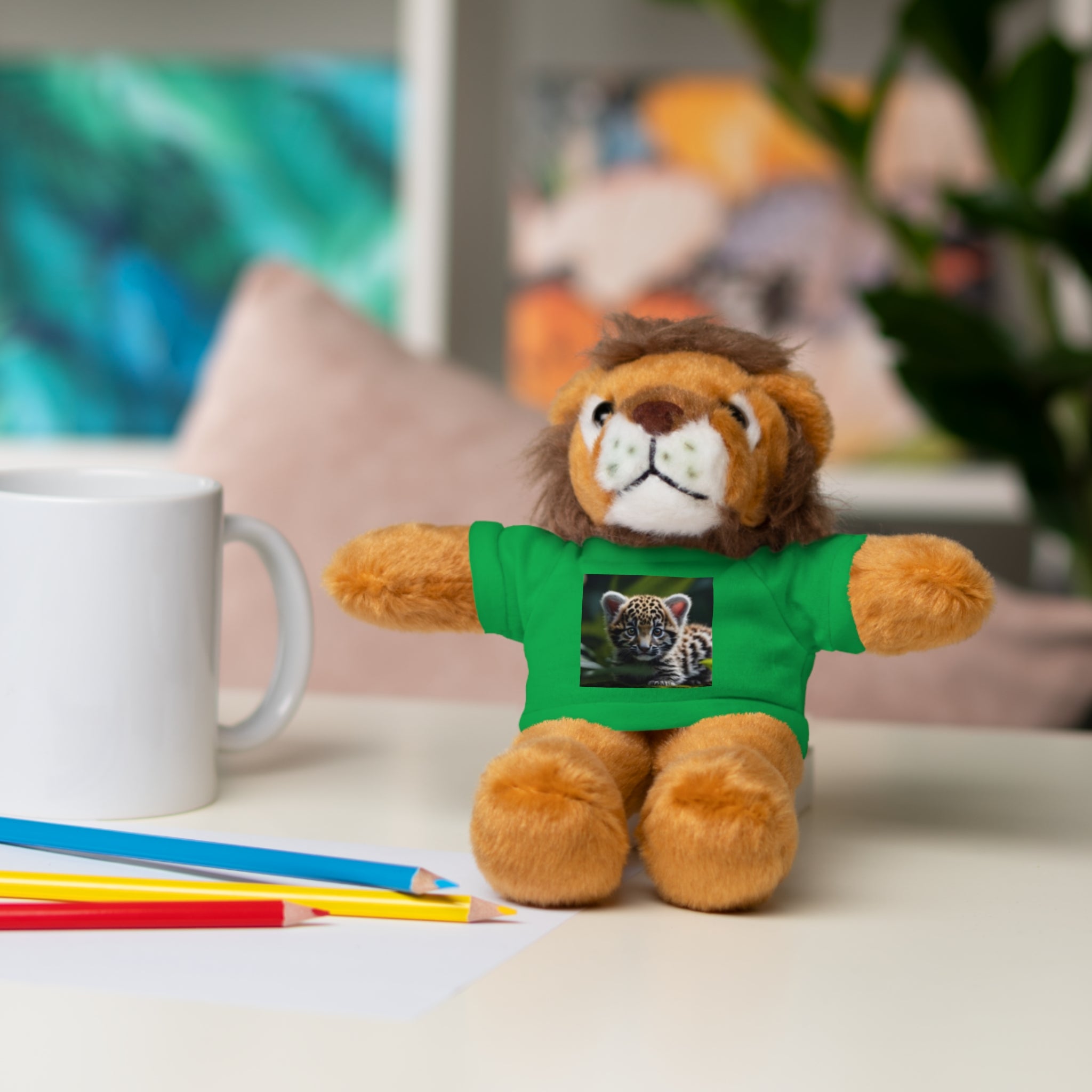 Plush Teddy Bear with Leopard Cub Tee — Cute Animal Gift for Kids & Wildlife Lovers