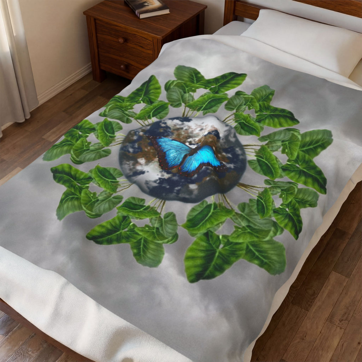 Earth & Blue Butterfly Velveteen Plush Blanket & Facts — Botanical Cozy Throw