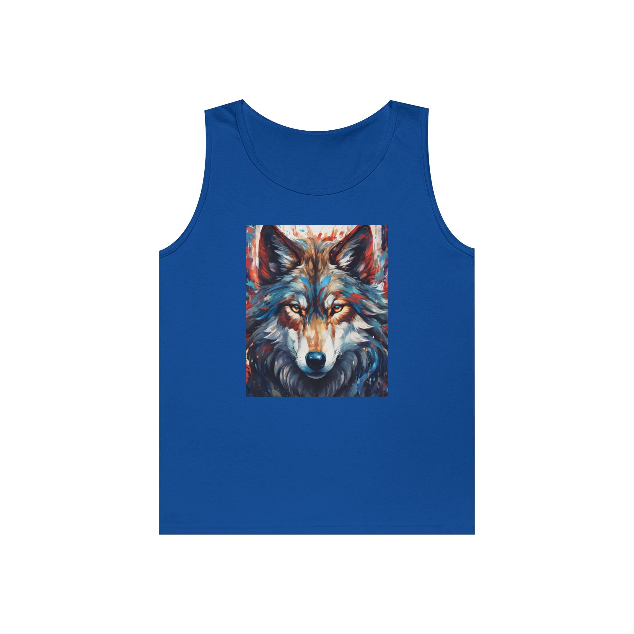Wolf Portrait Tank Top — Colorful Artistic Wolf Face Graphic Tee