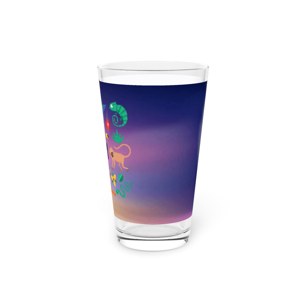 16oz Jungle Animal Pint Glass - Colorful Sunset Wildlife Beer Glass