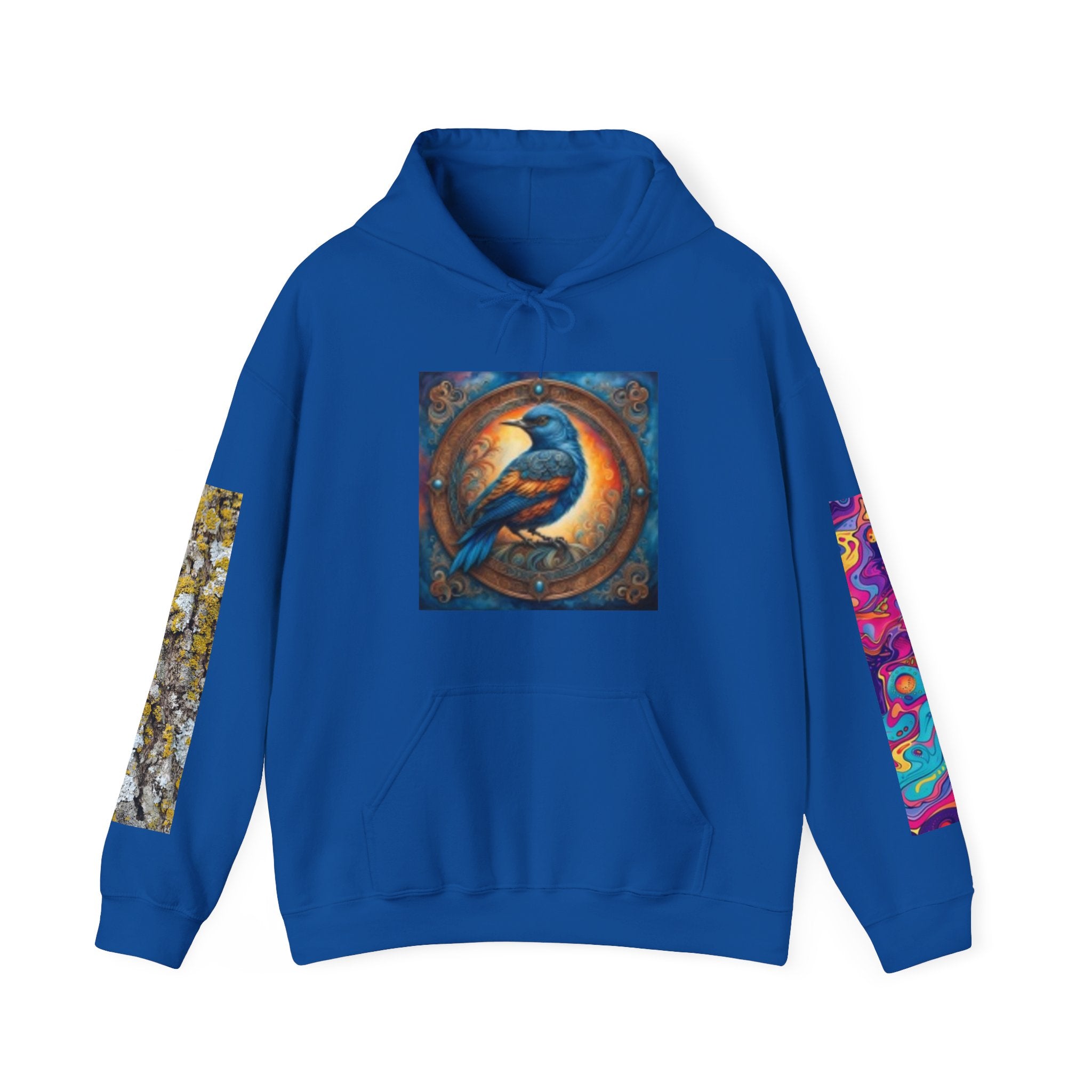 Lion Portrait Hoodie with Colorful Sleeve Accent — Majestic Wildlife Pullover