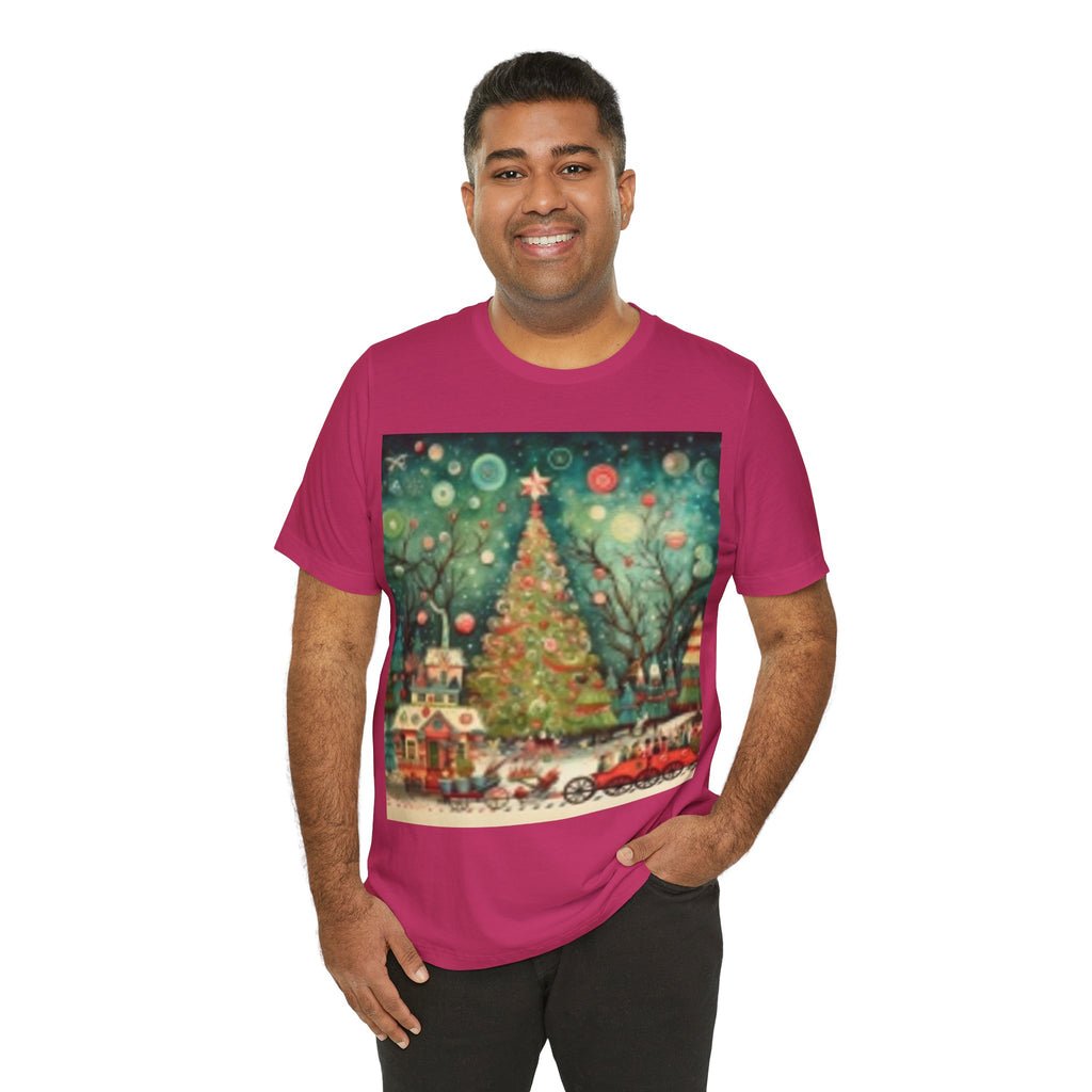 Vintage Christmas Tree Tee — Holiday Village Scenic T‑Shirt
