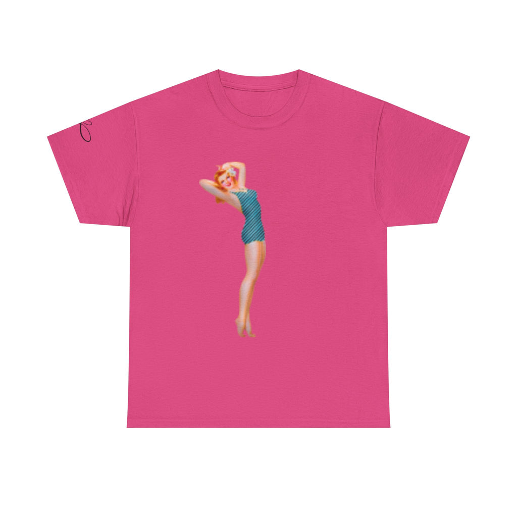 Pinup Girl Graphic T-shirt & Fast Car — Retro 1950s Bathing Beauty T-Shirt