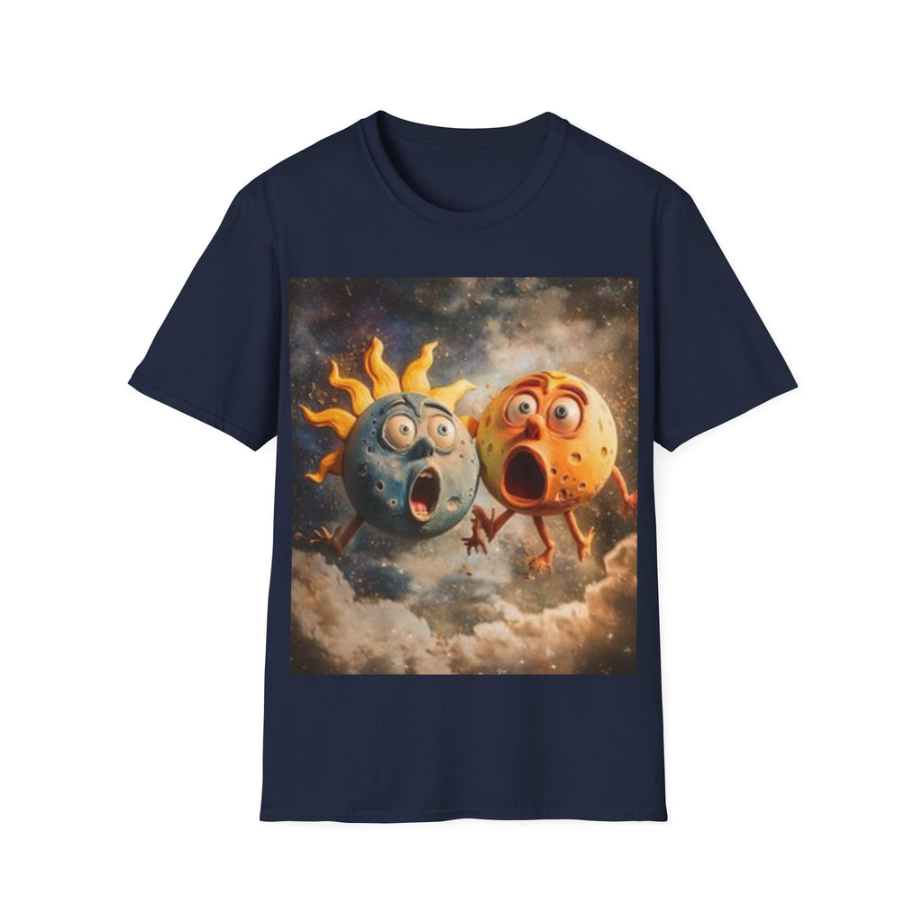 Surprised Sun & Moon T‑Shirt — Cute Cosmic Cartoon Solar Duo Tee