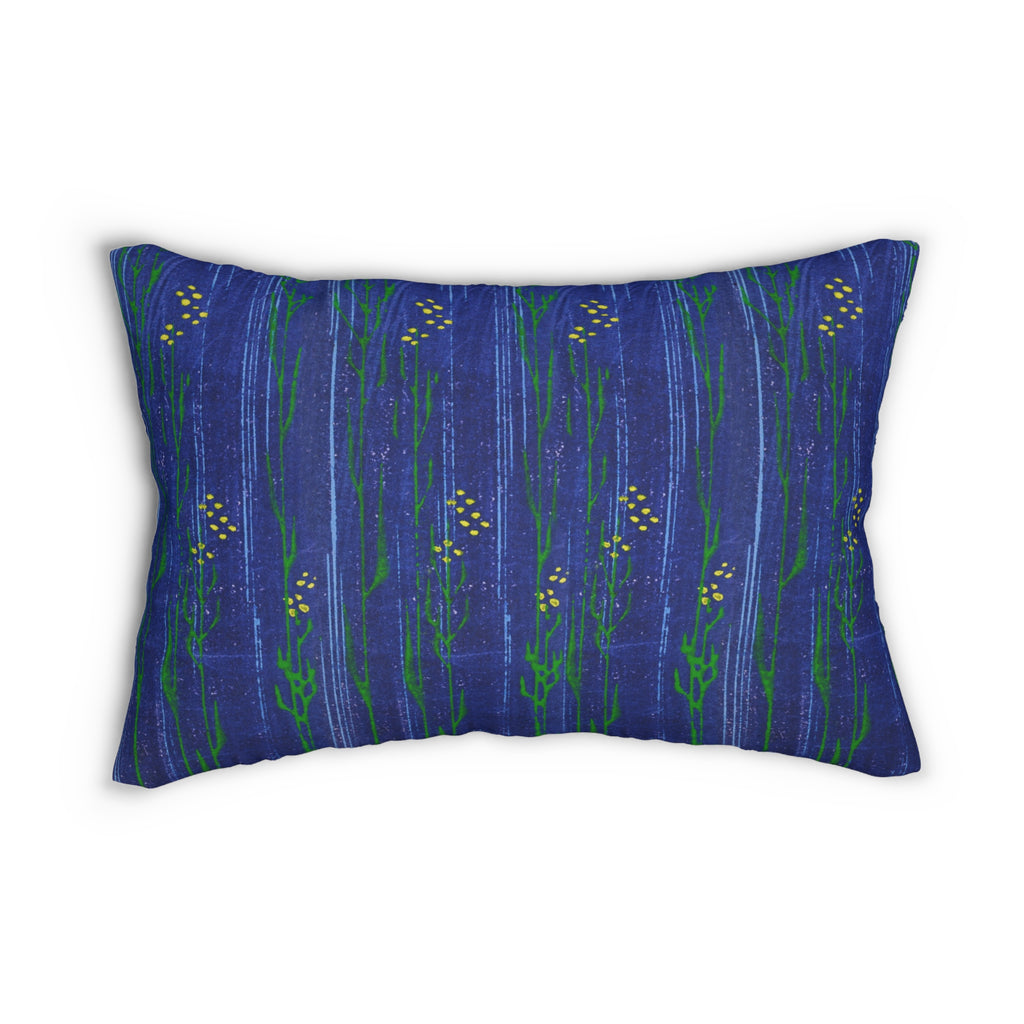 Blue Meadow Lumbar Pillow — Hand-Painted Wildflower Accent Cushion