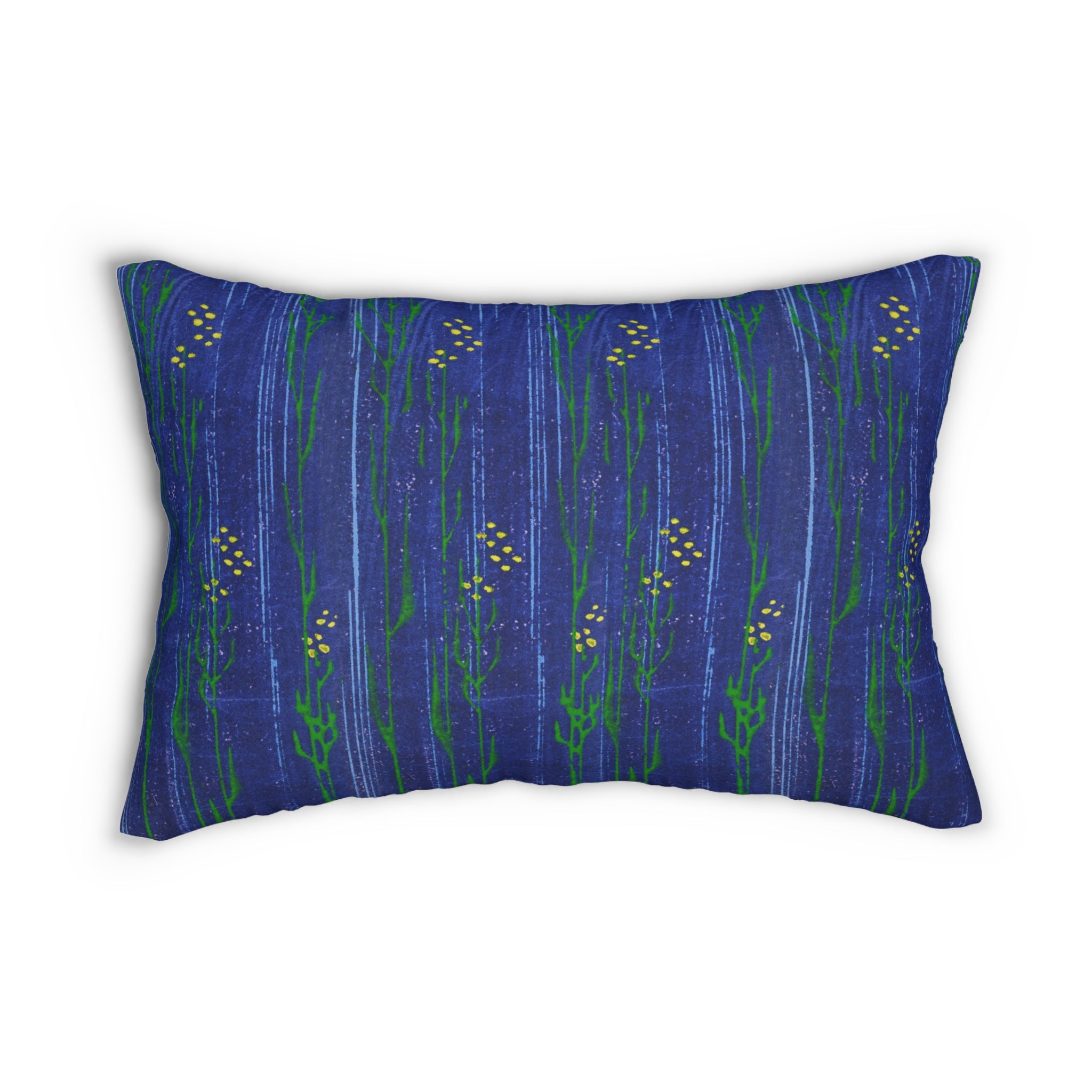 Blue Meadow Lumbar Pillow — Hand-Painted Wildflower Accent Cushion