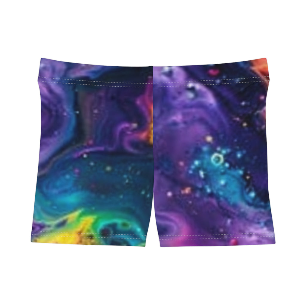 Galaxy Paint Swirl Women's Shorts — Vibrant Cosmic AOP Activewear