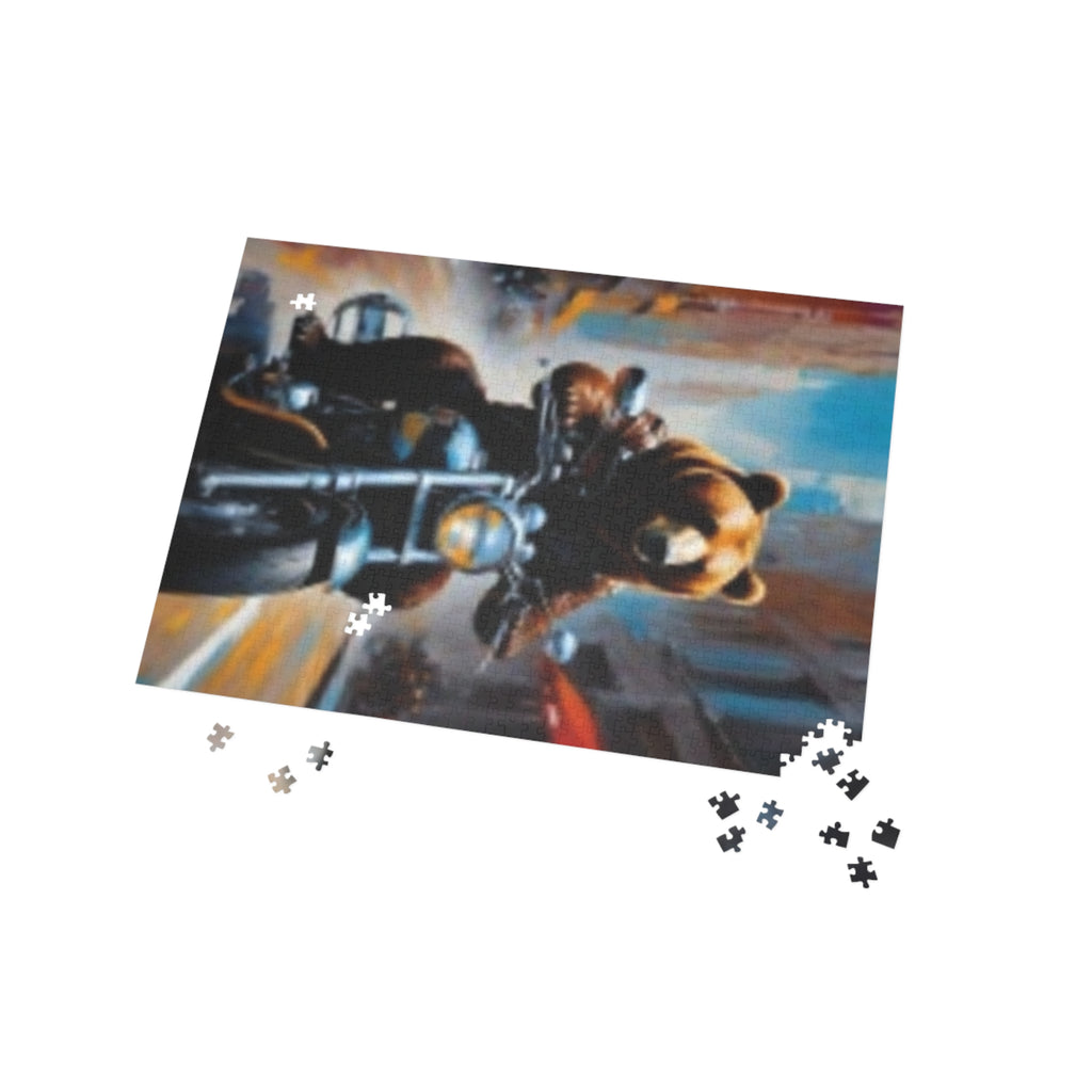 Motorcycle Bear Puzzle — Scenic Biker Art Jigsaw (96/252/500/1000-Piece)
