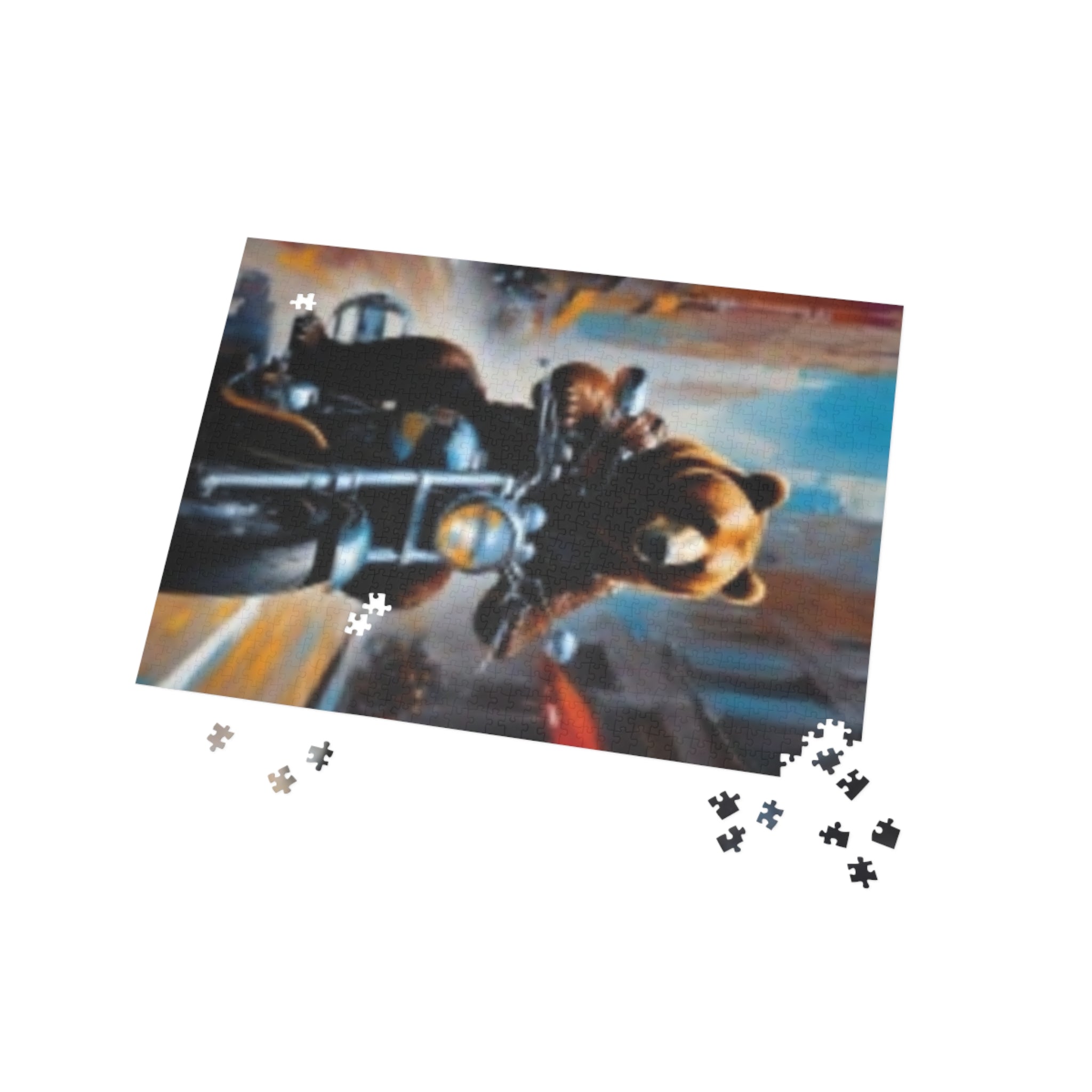 Motorcycle Bear Puzzle — Scenic Biker Art Jigsaw (96/252/500/1000-Piece)