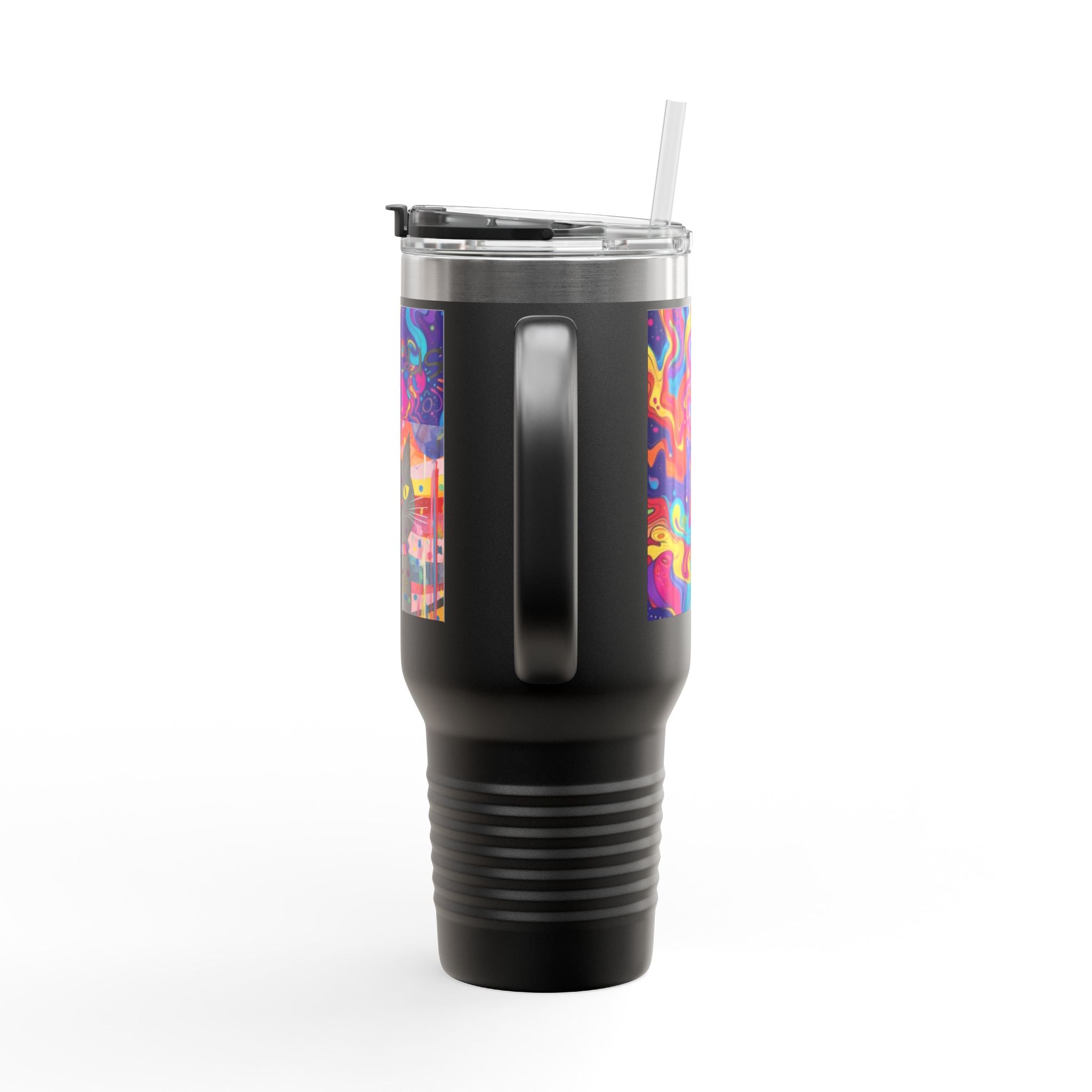 Black Cat & Psychedelic Colors Insulated Travel Mug, 40oz Fabulous Gift!