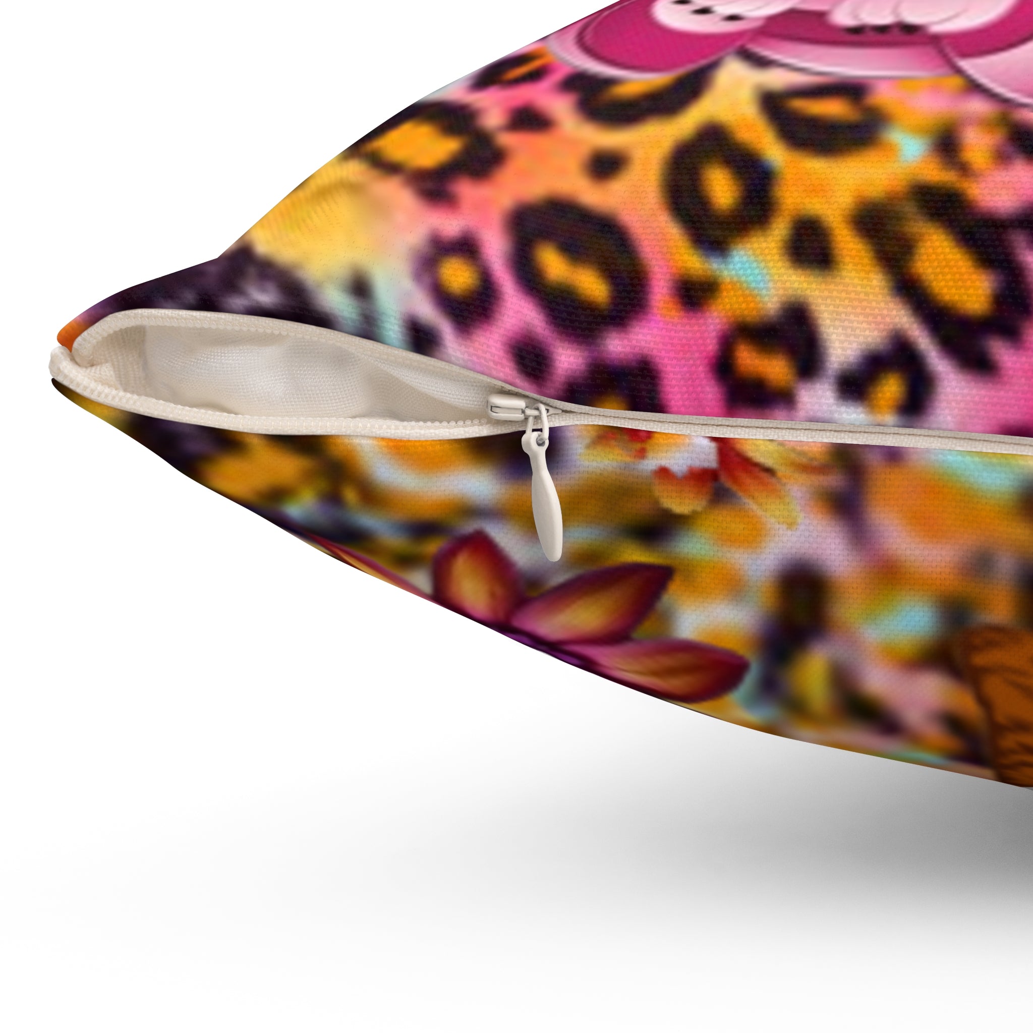 Chestire Cat Colorful Leopard Print Throw Pillow — Vibrant Animal Print Decorative Pillow
