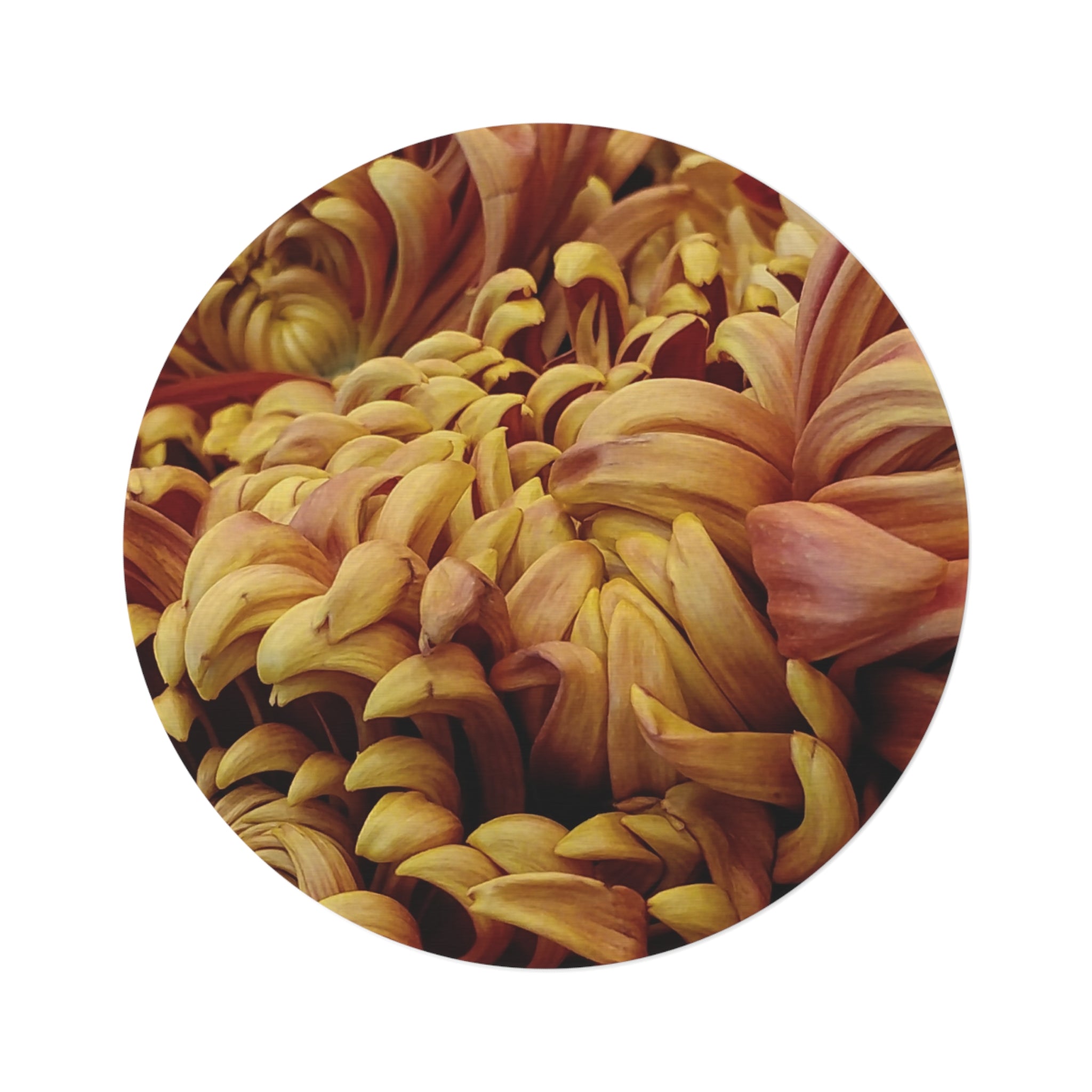 Autumn Chrysanthemum Round Rug — Golden Floral Circular Accent Mat