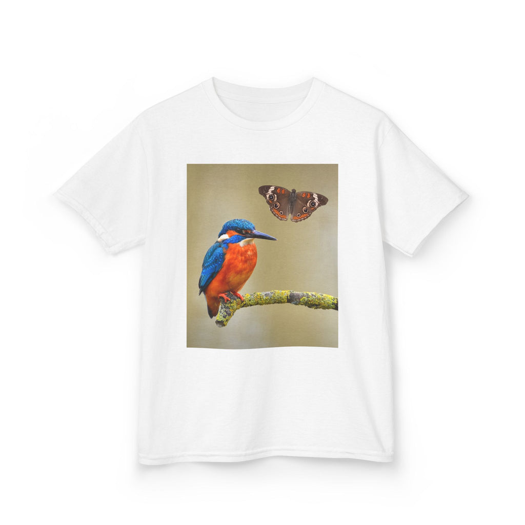 Kids Kingfisher & Butterfly T‑Shirt — Colorful Bird Nature Tee for Children