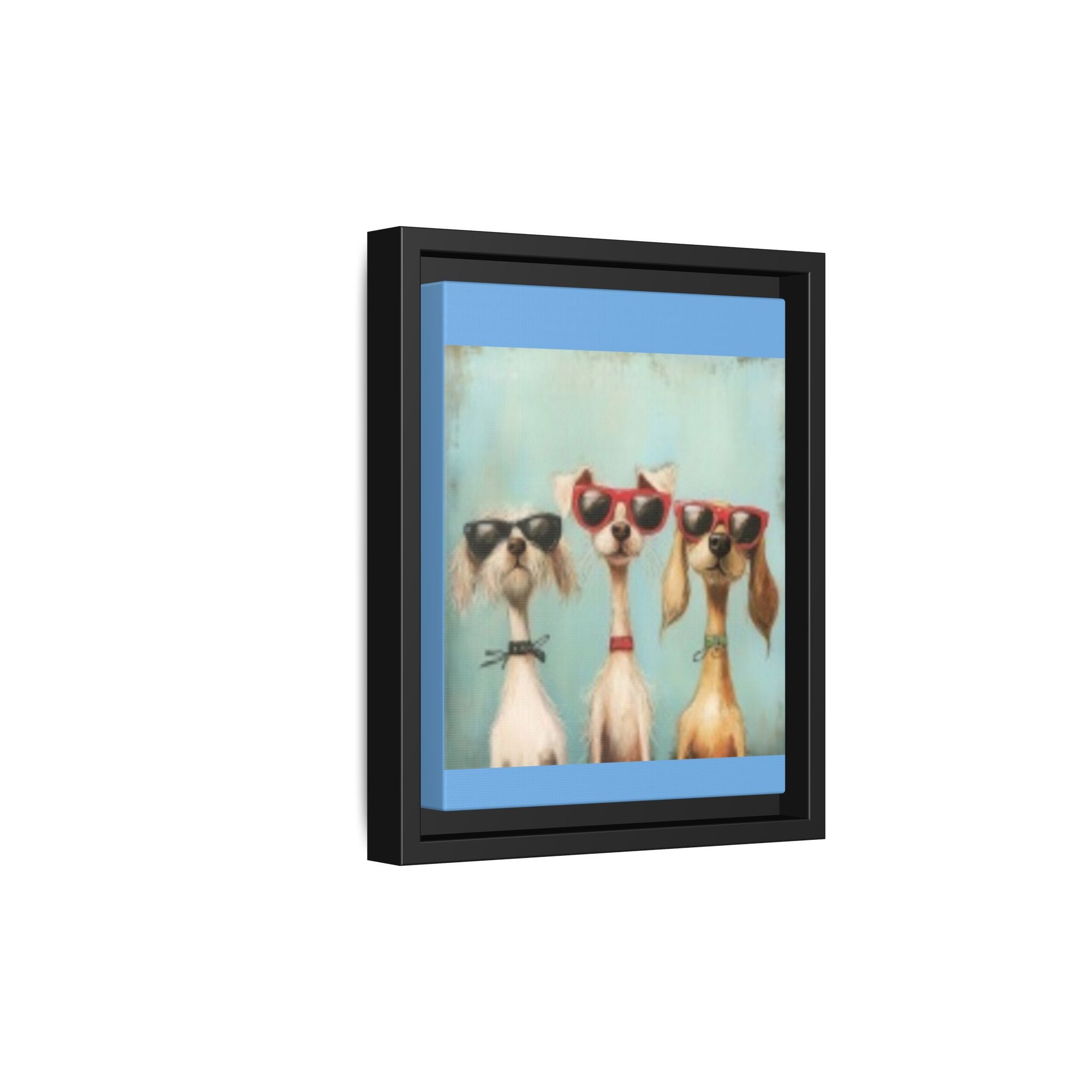 Framed Matte Canvas — Three Cool Dogs in Sunglasses Wall Art