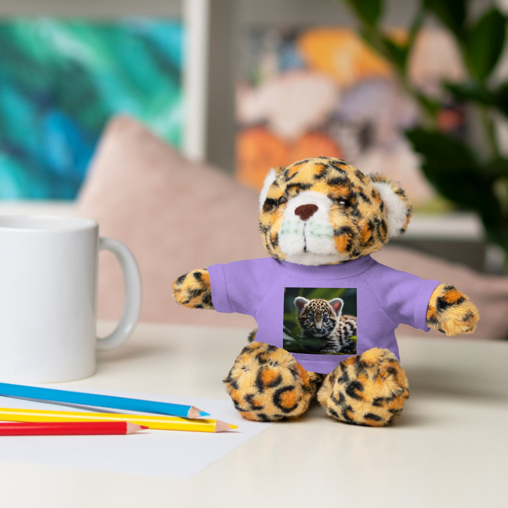 Plush Teddy Bear with Leopard Cub Tee — Cute Animal Gift for Kids & Wildlife Lovers