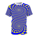 Psychedelic Spiral All-Over Print T-shirt— Blue & Yellow Optical Illusion Shirt