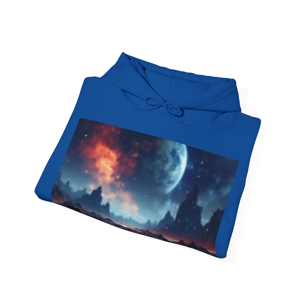 Alien Landscape Hoodie — Cosmic Moonscape & Green Alien Graphic Sweatshirt