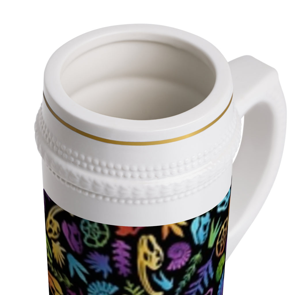 Dinosaurs Art Beer Stein — Colorful Floral Pattern Ceramic Mug