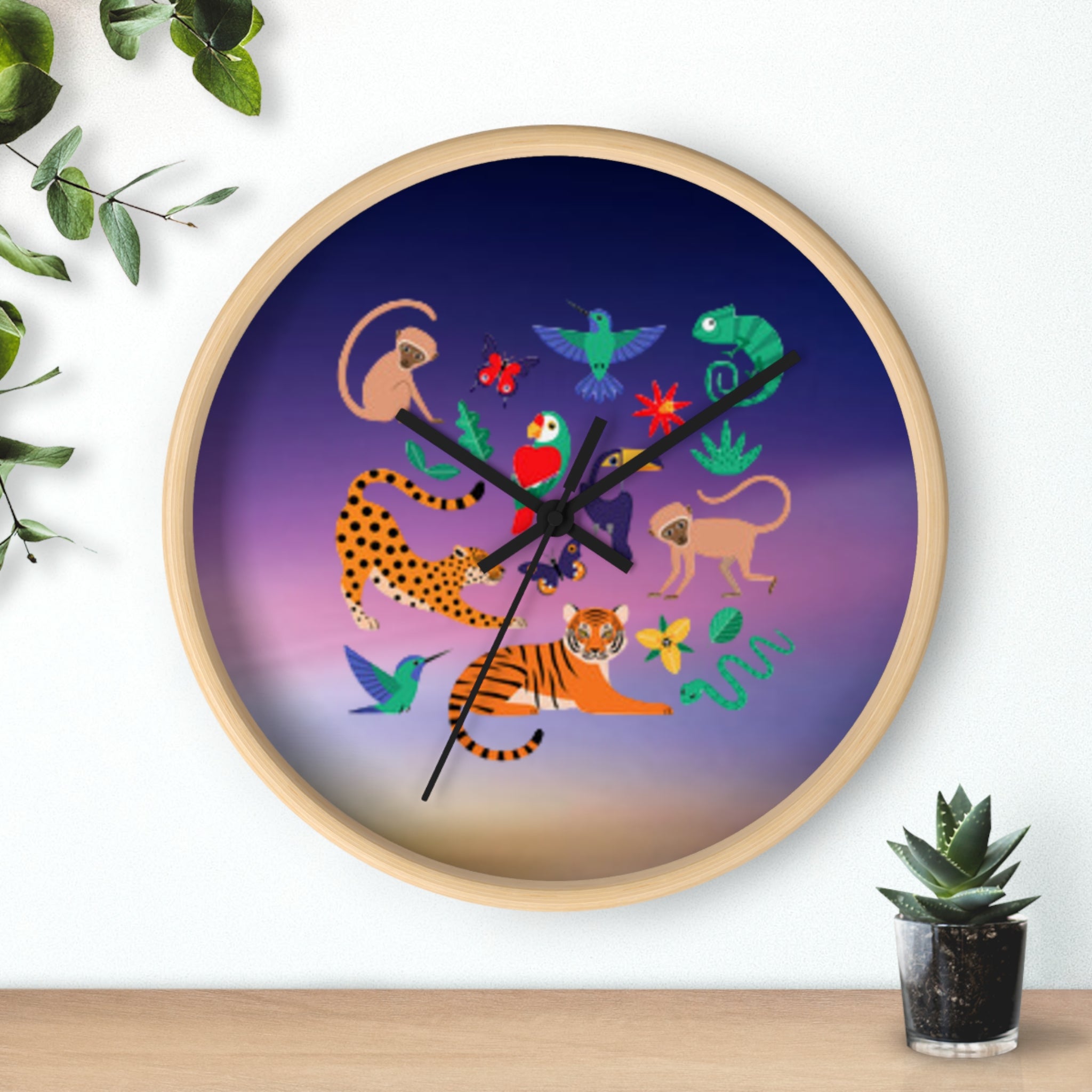 Jungle Friends Wall Clock — Colorful Tropical Animal Decorative Clock