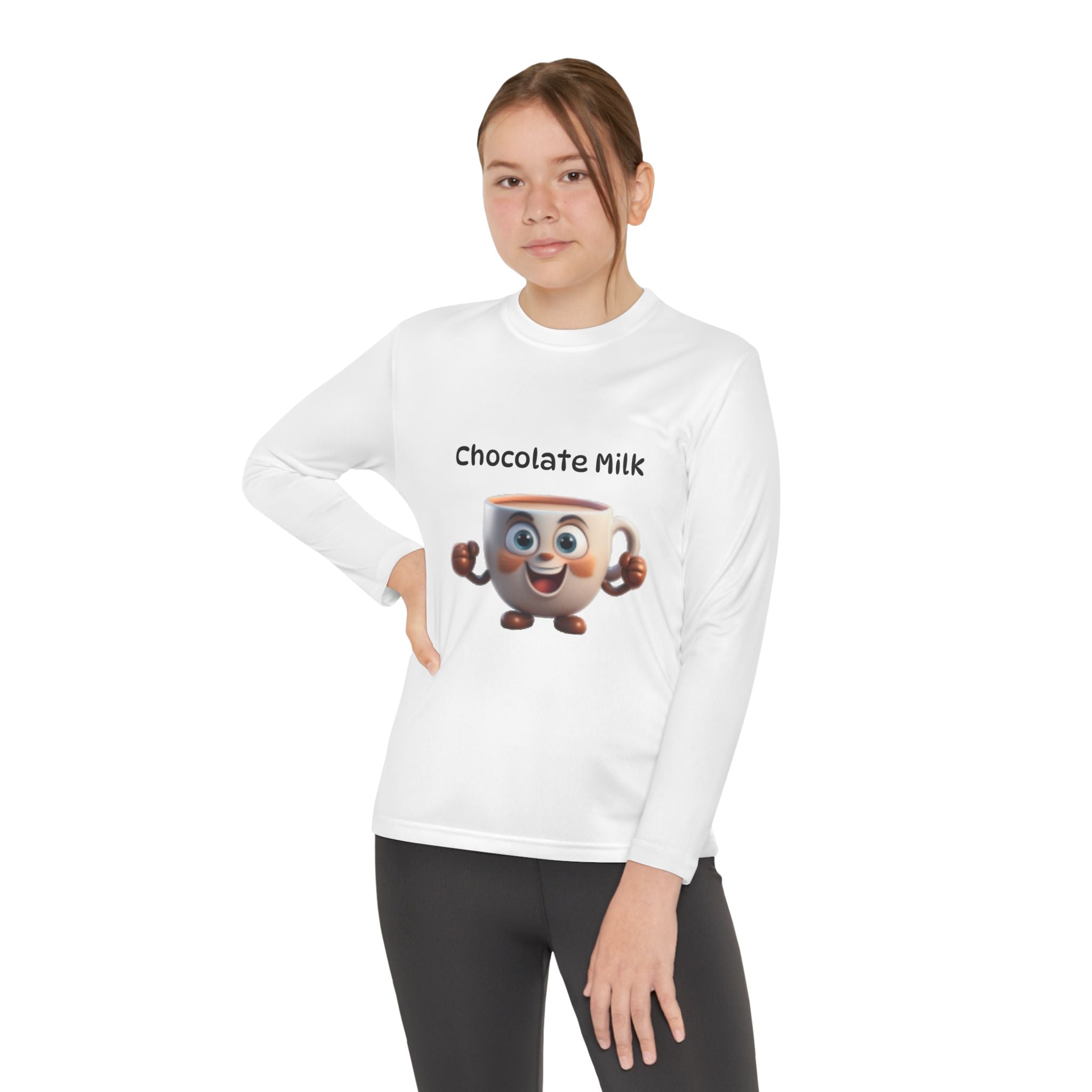 Kids Long Sleeve Tee — Smiling Cartoon Coffee Cup Graphic