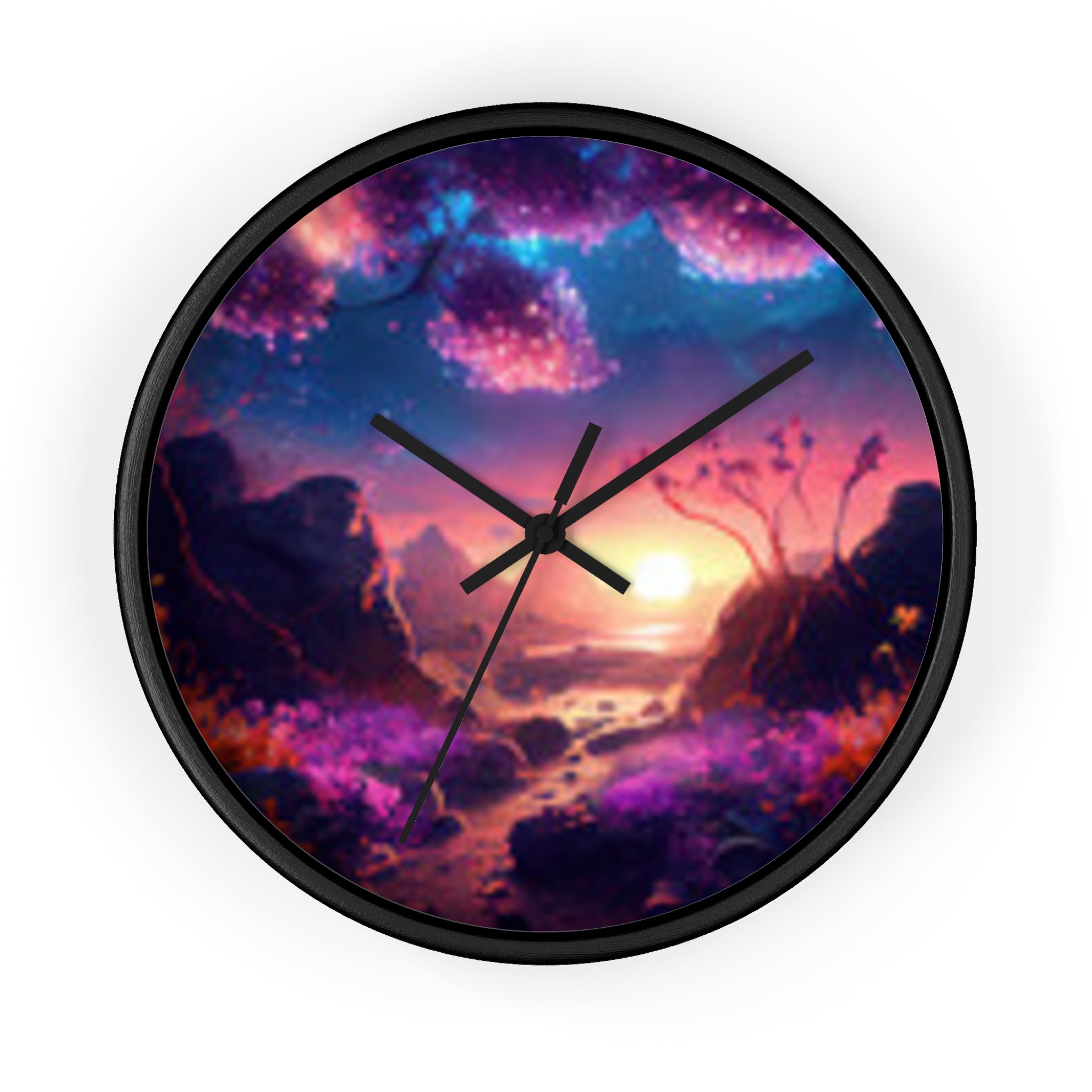 Dreamscape Sunset Wall Clock — Fantasy Landscape Art Clock