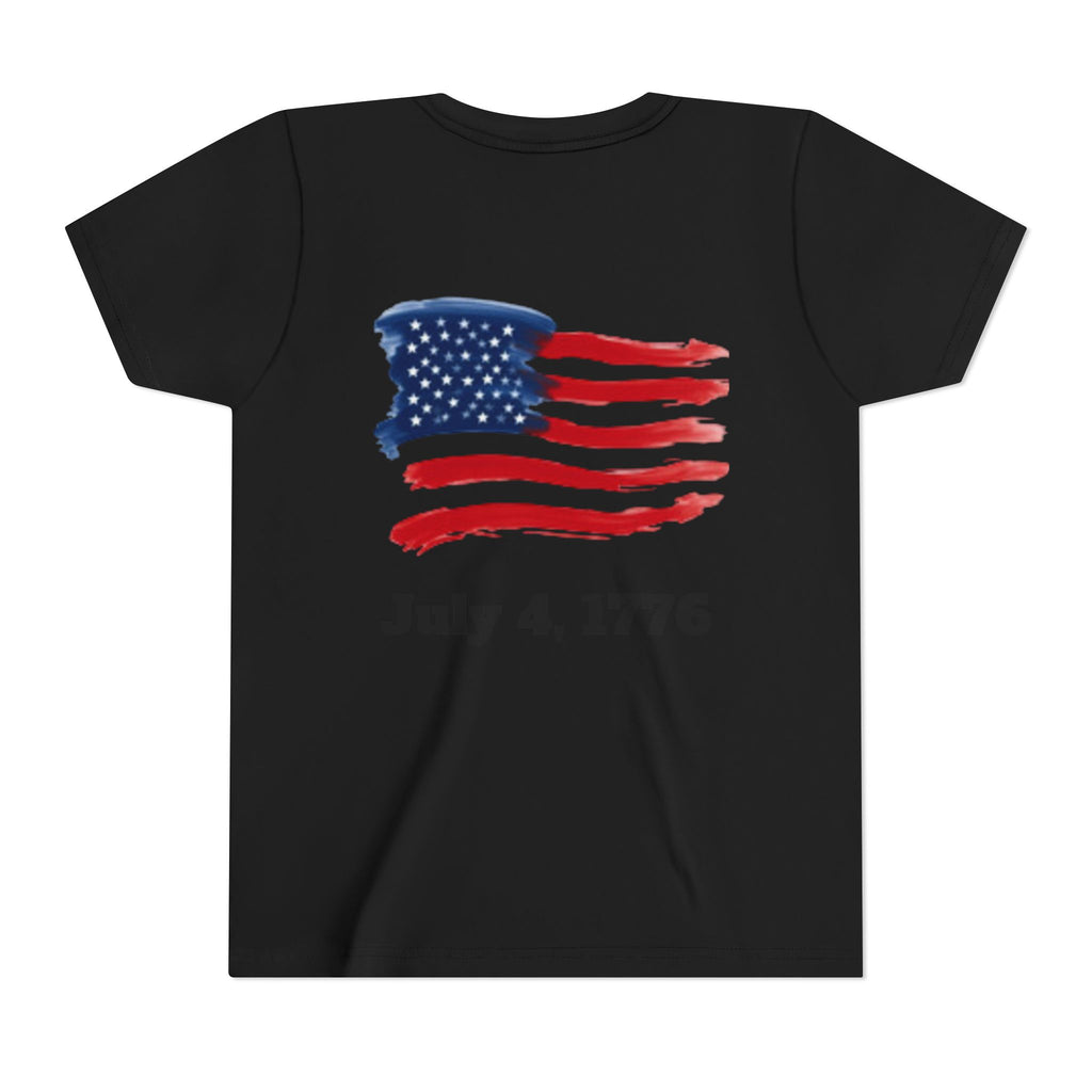 Youth T-shirt — Watercolor Rainbow & Paint Stroke American Flag Kids Shirt