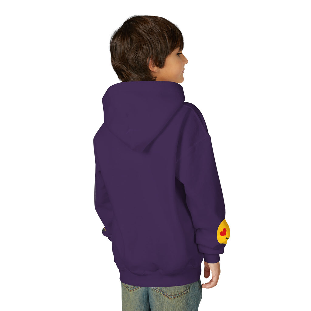 Youth Hoodie with Teddy Bear & Heart-Eyes Emoji Sleeve Accents