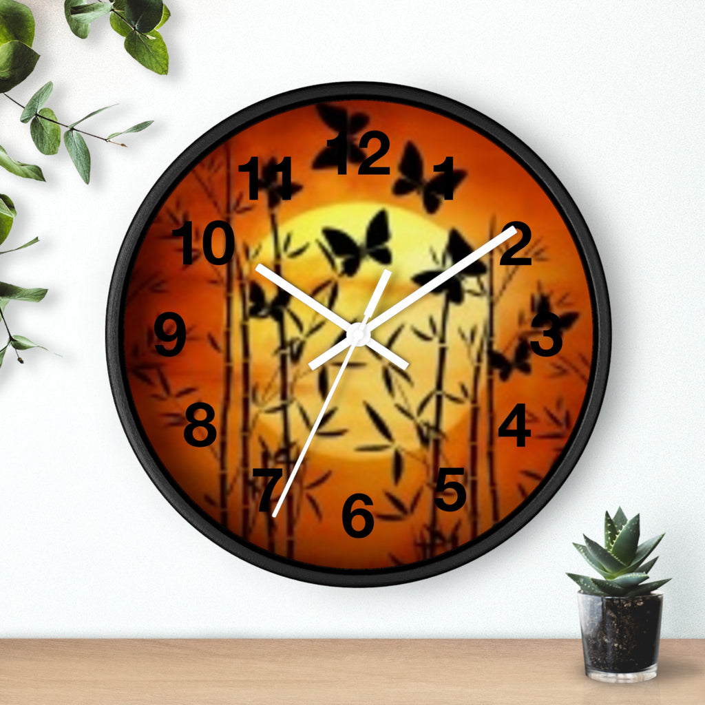 Butterfly Sunset Wall Clock — Bamboo Silhouette Home Decor