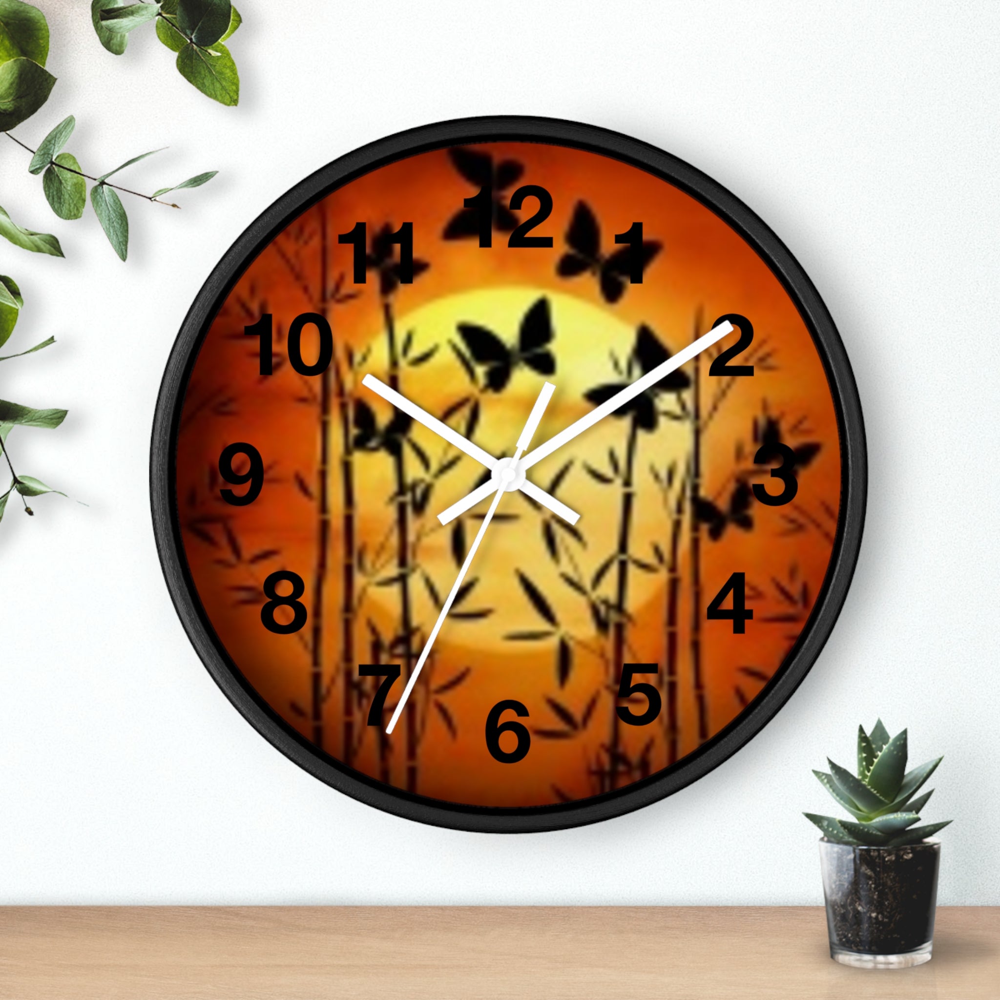 Butterfly Sunset Wall Clock — Bamboo Silhouette Home Decor